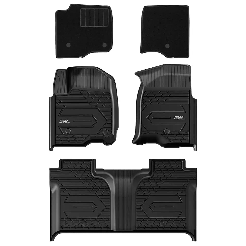 3W Custom Floor Mats 2019-2024 Chevy / Chevrolet Silverado 1500 2500 HD/3500HD Crew Cab TPE Material & All-Weather Protection Vehicles & Parts 3Wliners 2019-2024 Silverado 2019-2024 1st&2nd Row Mats with Front Carpet