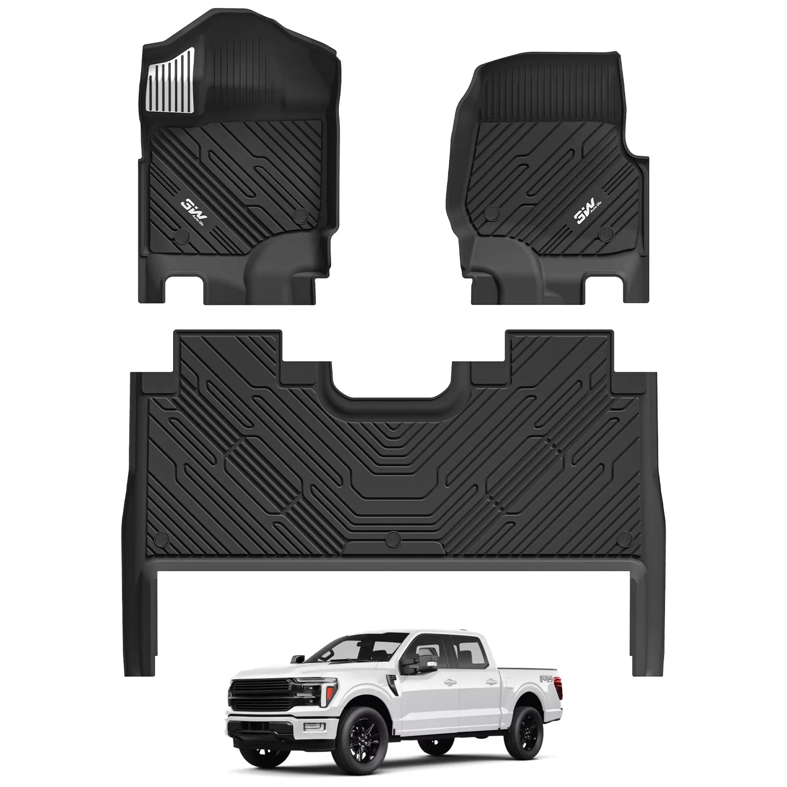 3W All-Weather Thorex™ Floor Mats Fit Ford F150 / F-150 Lightning SuperCrew Cab 2015-2026 (with Original Folding Under-Seat Storage Box)