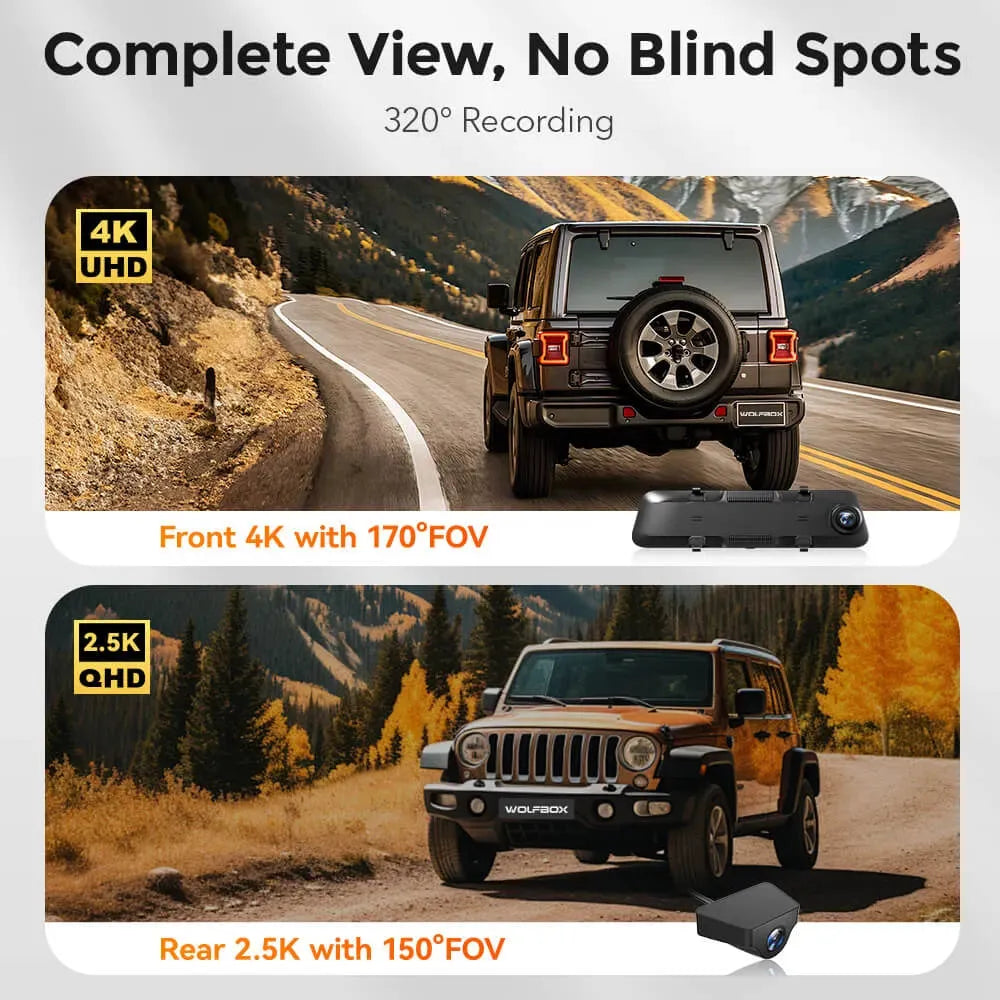 WOLFBOX G900 4K+2.5K Touch Screen Parking Monitoring Dash Cam Smart Mirror camera WOLFBOX   