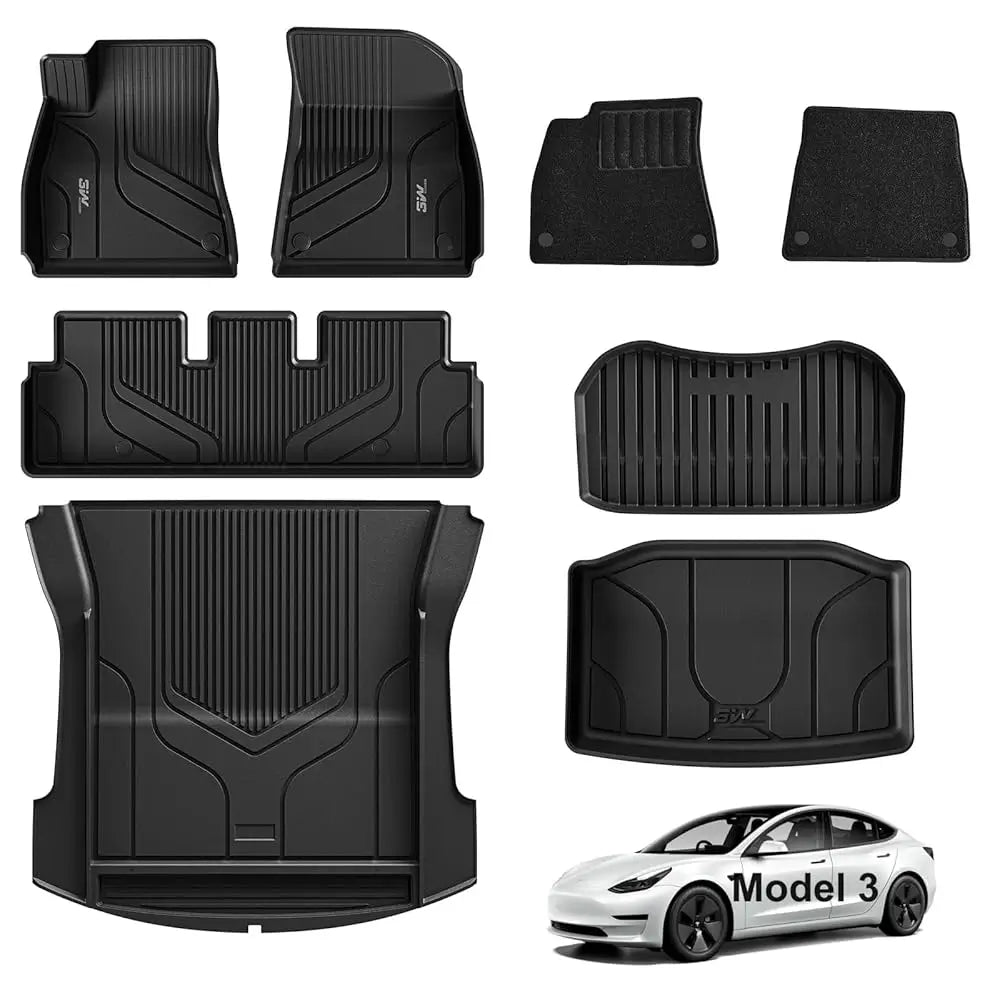 3W Tesla Model 3 2021-2023 Custom Floor Mats / Trunk Mats TPE Material & All-Weather Protection - CA 3Wliners