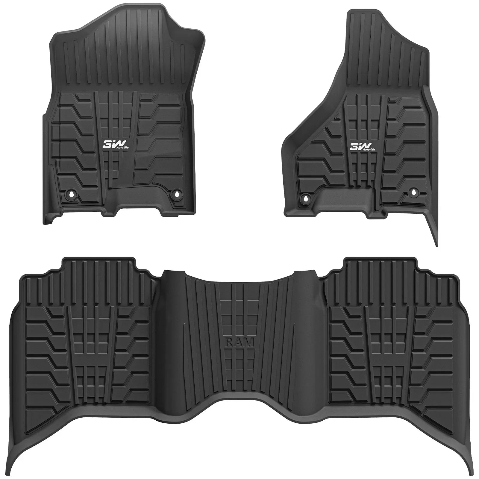 3W Custom Floor Mats for 2019-2025 Dodge Ram 2500/3500 Crew Cab with Bucket Seats (Not for PTO KIT Models) Thorex™ All-Weather Protection