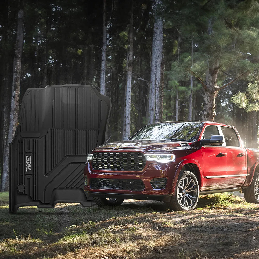 3W Floor Mats Fit for 2025 Dodge Ram 1500 TPE All Weather Custom Fit Floor Liner for Ram 1500 Accessories 1st and 2nd Row Car Mats, Black