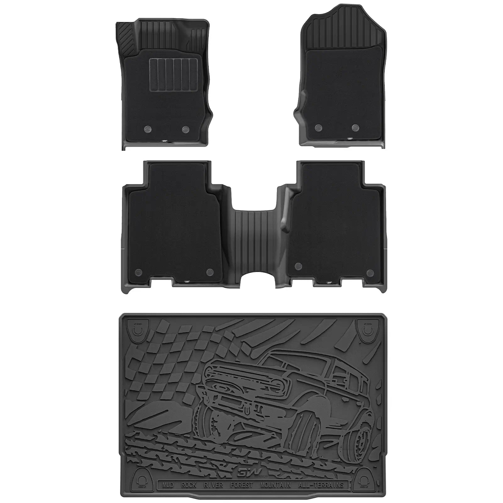 3W Ford Bronco 4-Door 2021-2025 Floor Mats / Trunk Mat TPE Material & All-Weather Protection