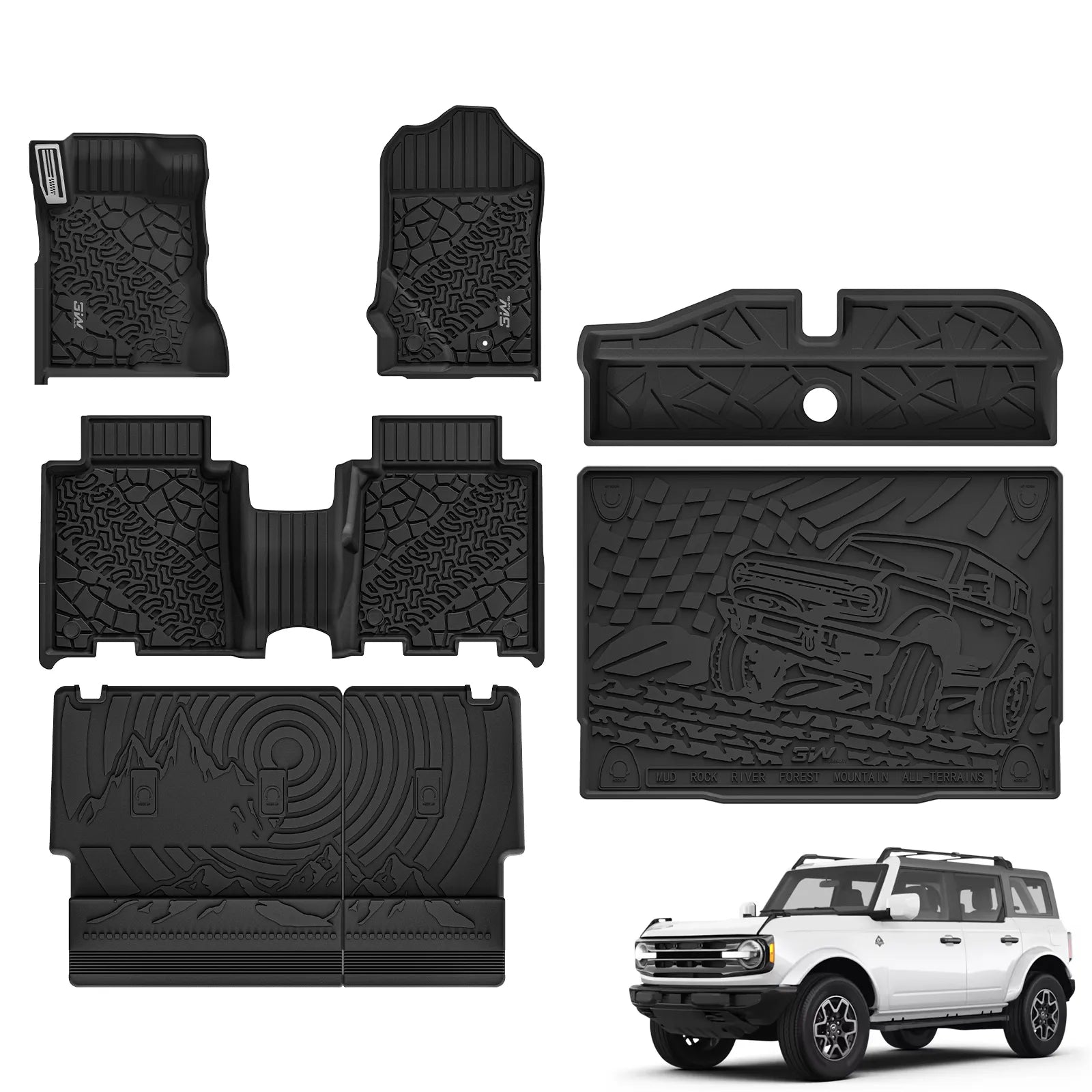 3W Ford Bronco 4-Door 2021-2027 Floor Mats / Trunk Mat TPE Material & All-Weather Protection - CA 3Wliners