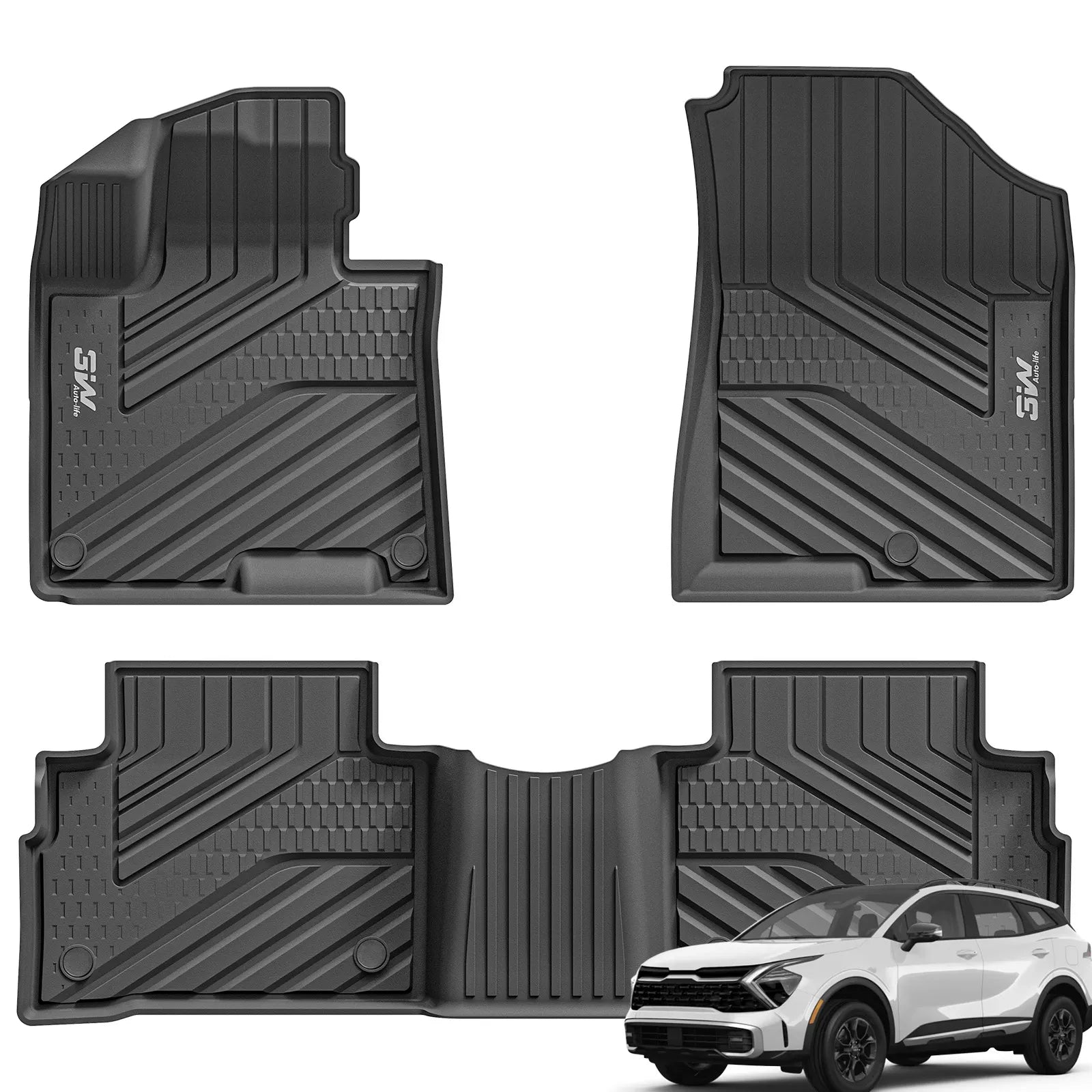 3W Floor Mats Fit Kia Sportage 2023-2025 TPE All Weather Custom Fit Floor Liner for Kia Sportage 1st and 2nd Row Full Set Car Mats, Black