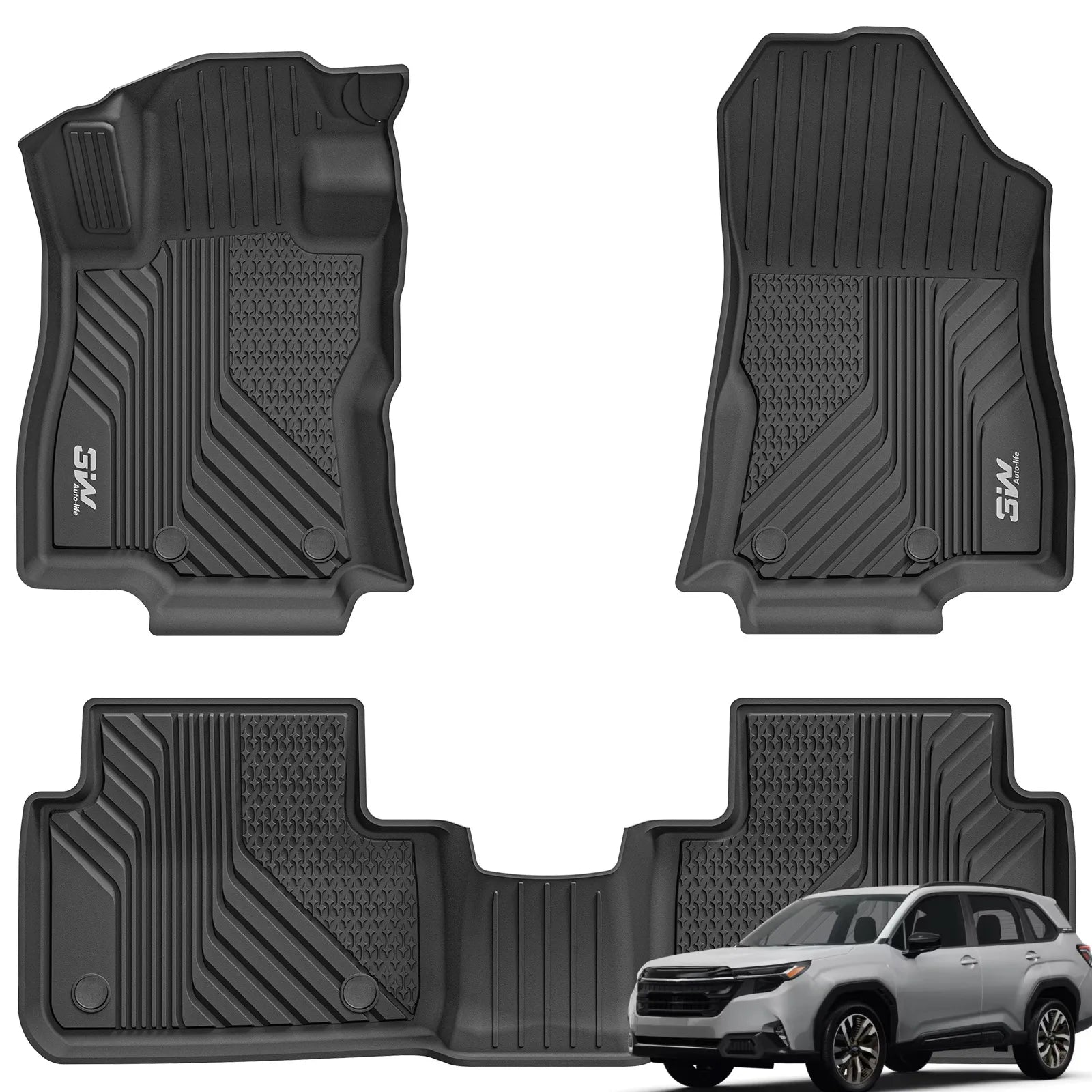 3W Floor Mats Custom Fit for Subaru Forester 2025, TPE All Weather Floor Liner for Subaru Forester 1st and 2nd Row Full Set Car Mats Forester Accessories