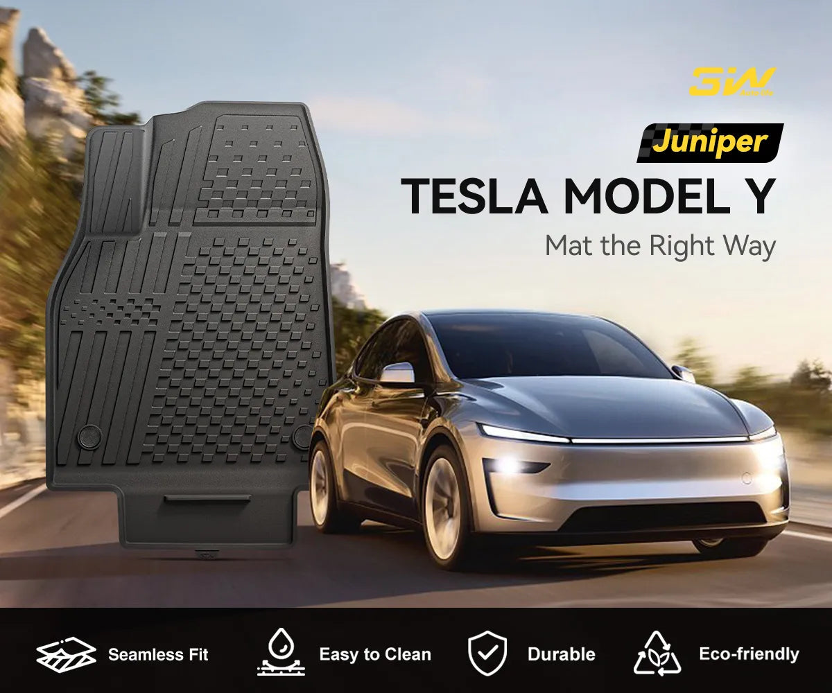 3W Tesla Model Y Juniper 2025 2026 Custom TPE Floor Mats All-Weather Protection 5-Seater