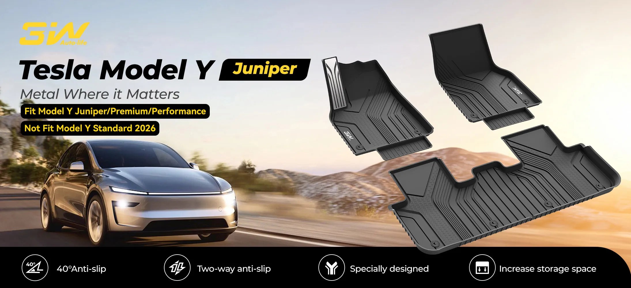 3W Floor Mats / Trunk Mat / Seat Back Protector for Tesla Model Y Juniper 2025-2026  All Weather Protection Floor Mats Trunk Mat Back Seat Cover Set Full Protcetion