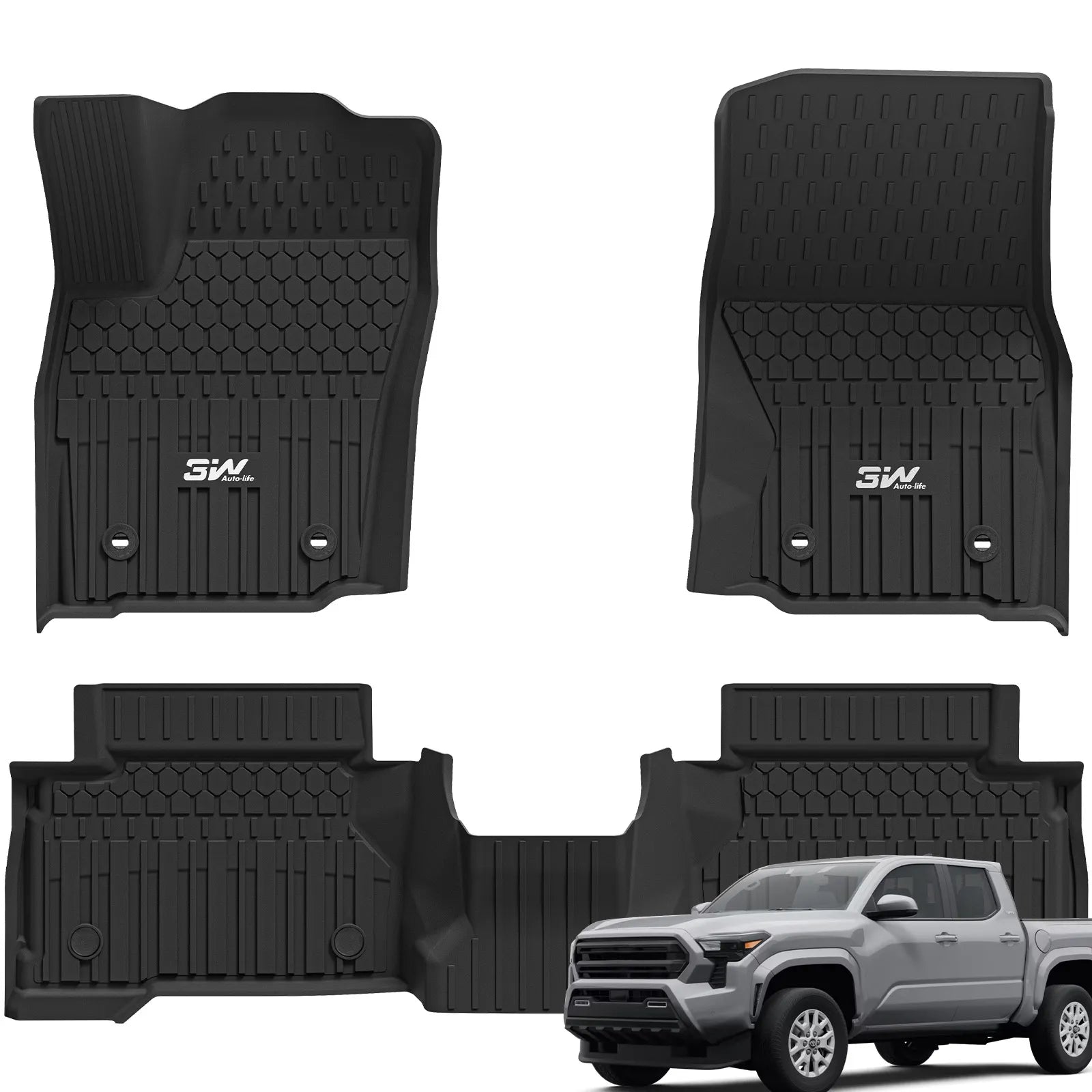 3W Custom Floor Mats Fit Toyota Tacoma Hybrid 2024-2025 (Double Cab) TPE All Weather Custom Fit  3Wliners