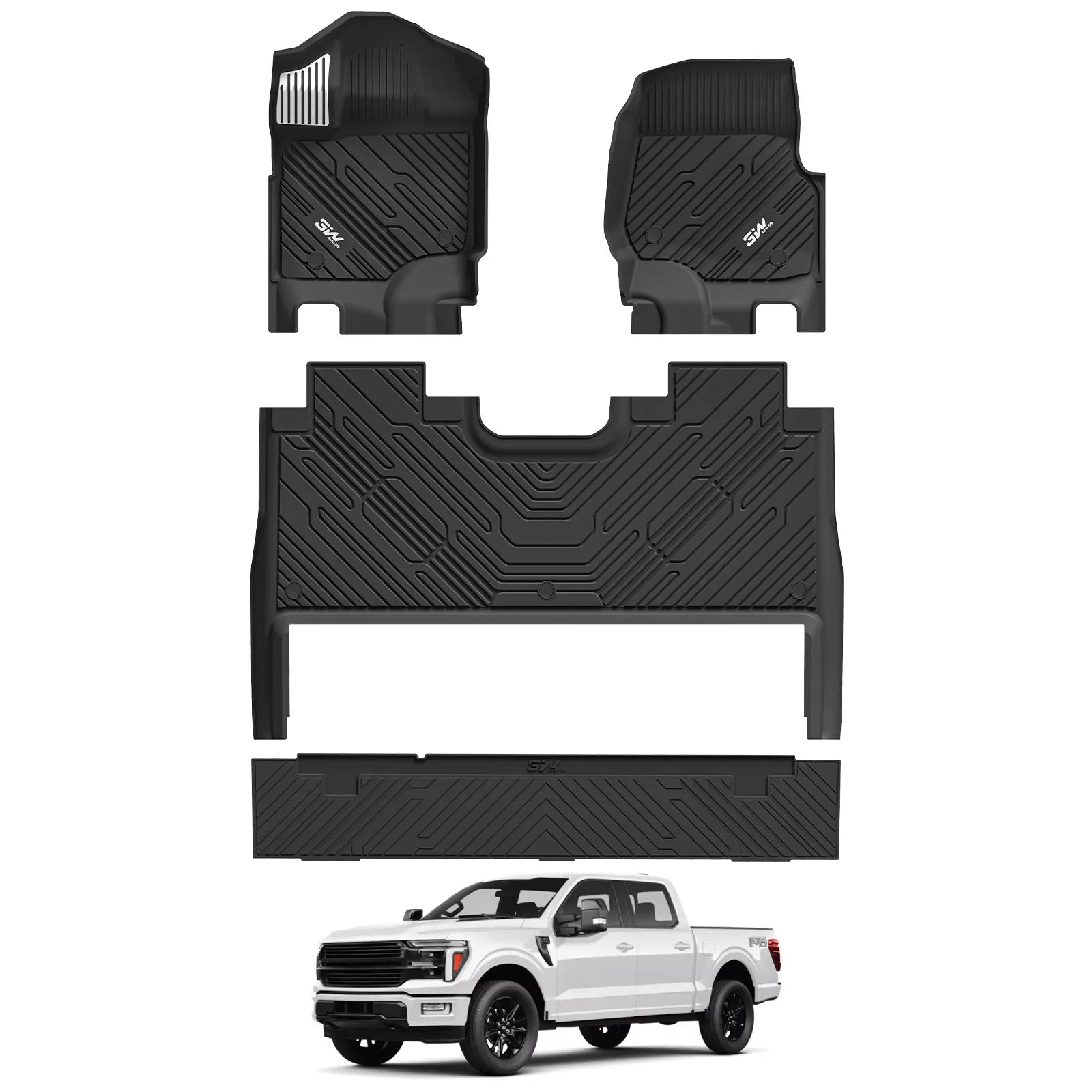 3W All-Weather Thorex™ Floor Mats Fit Ford F150 / F-150 Lightning SuperCrew Cab 2015-2026 (with Original Folding Under-Seat Storage Box)
