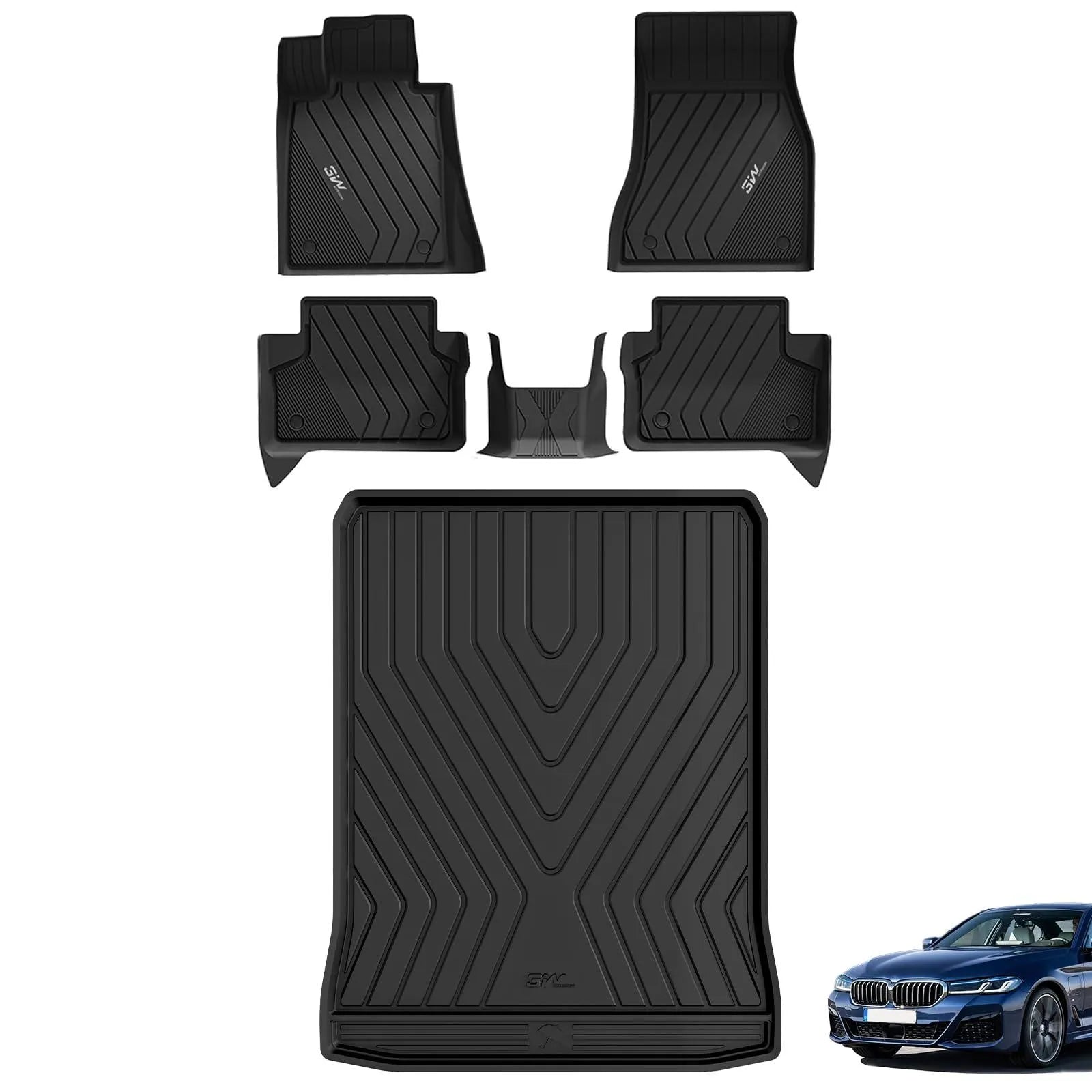 3W BMW 5 Series 2017-2023 G30 Custom Floor Mats Cargo Liner TPE Material & All-Weather Protection Vehicles & Parts 3Wliners 2017-2023 5 Series 2017-2023 1st&2nd Row + Trunk Mat