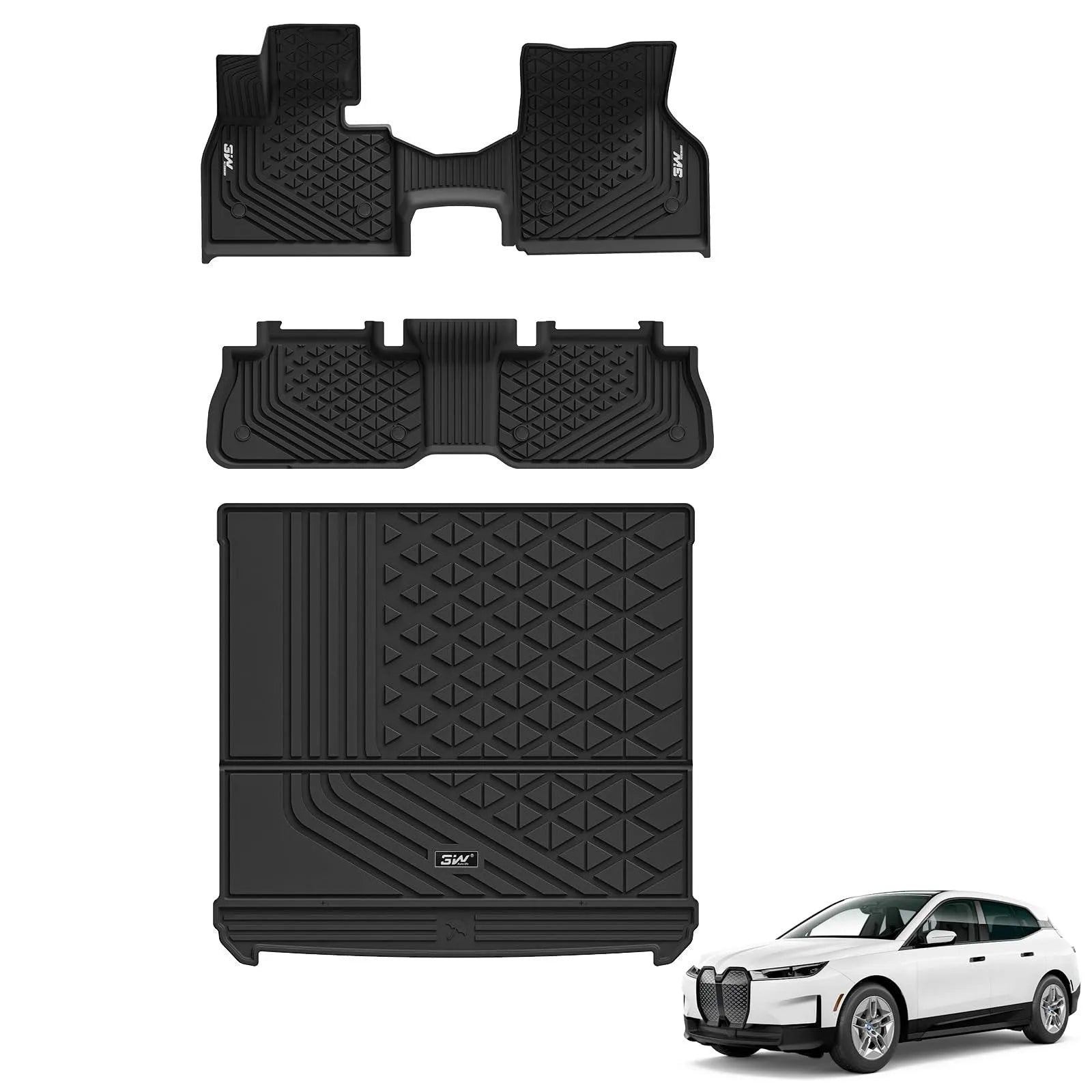 3W BMW iX 2022-2025 Custom Floor Mats / Trunk Mats TPE Material & All-Weather Protection Vehicles & Parts 3Wliners 2022-2025 iX 2022-2025 1st&2nd Row+Trunk Mat