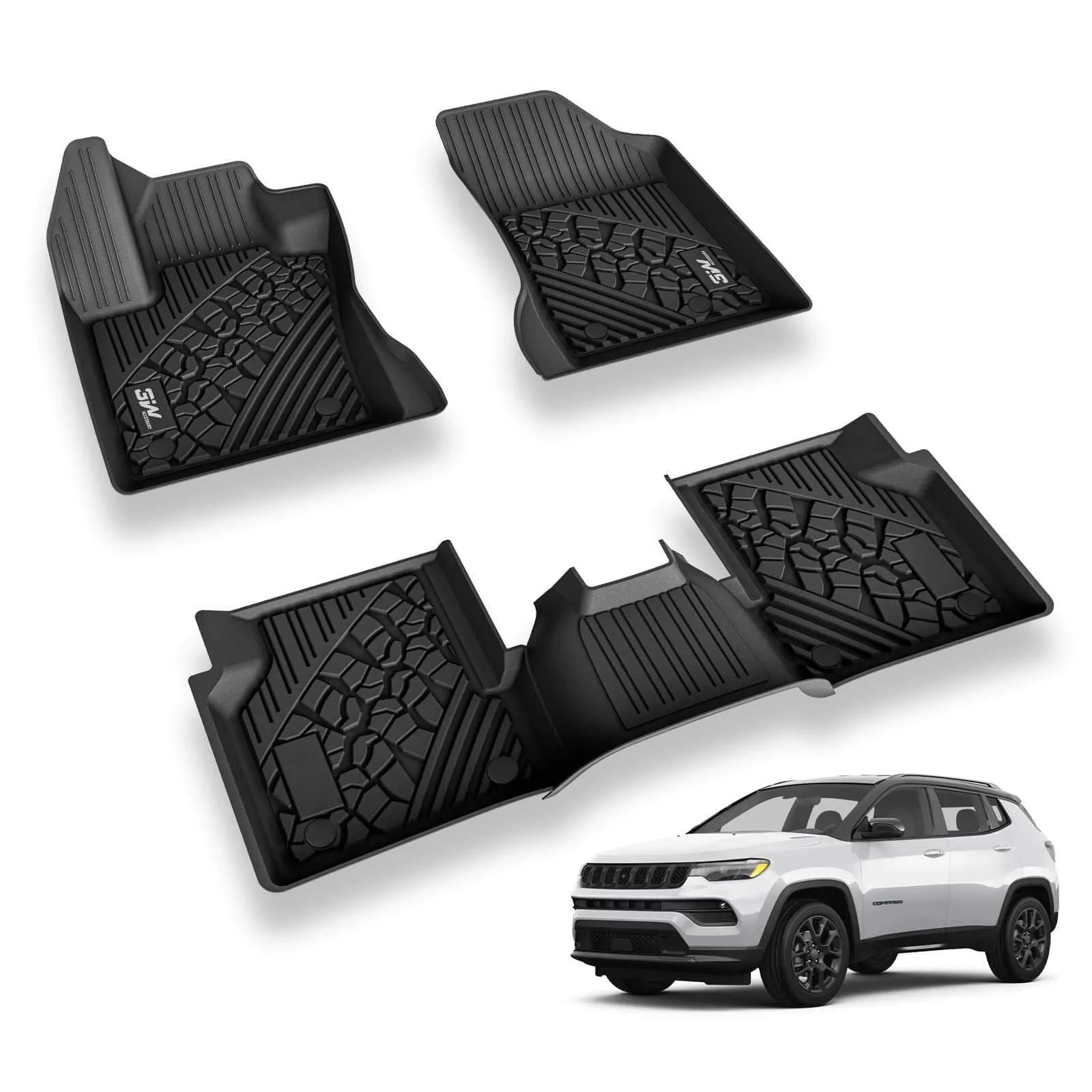 3W Jeep Compass 2017-2024 Custom Floor Mats TPE Material & All-Weather Protection Vehicles & Parts 3Wliners   