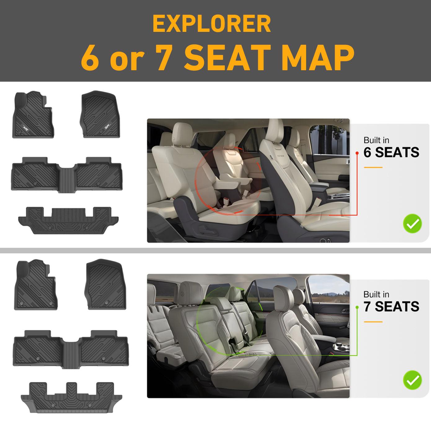 3W Ford Explorer 2020-2024 Floor Mats 6-Seat (Includes Hybrid) TPE Material & All-Weather Protection Vehicles & Parts 3Wliners   