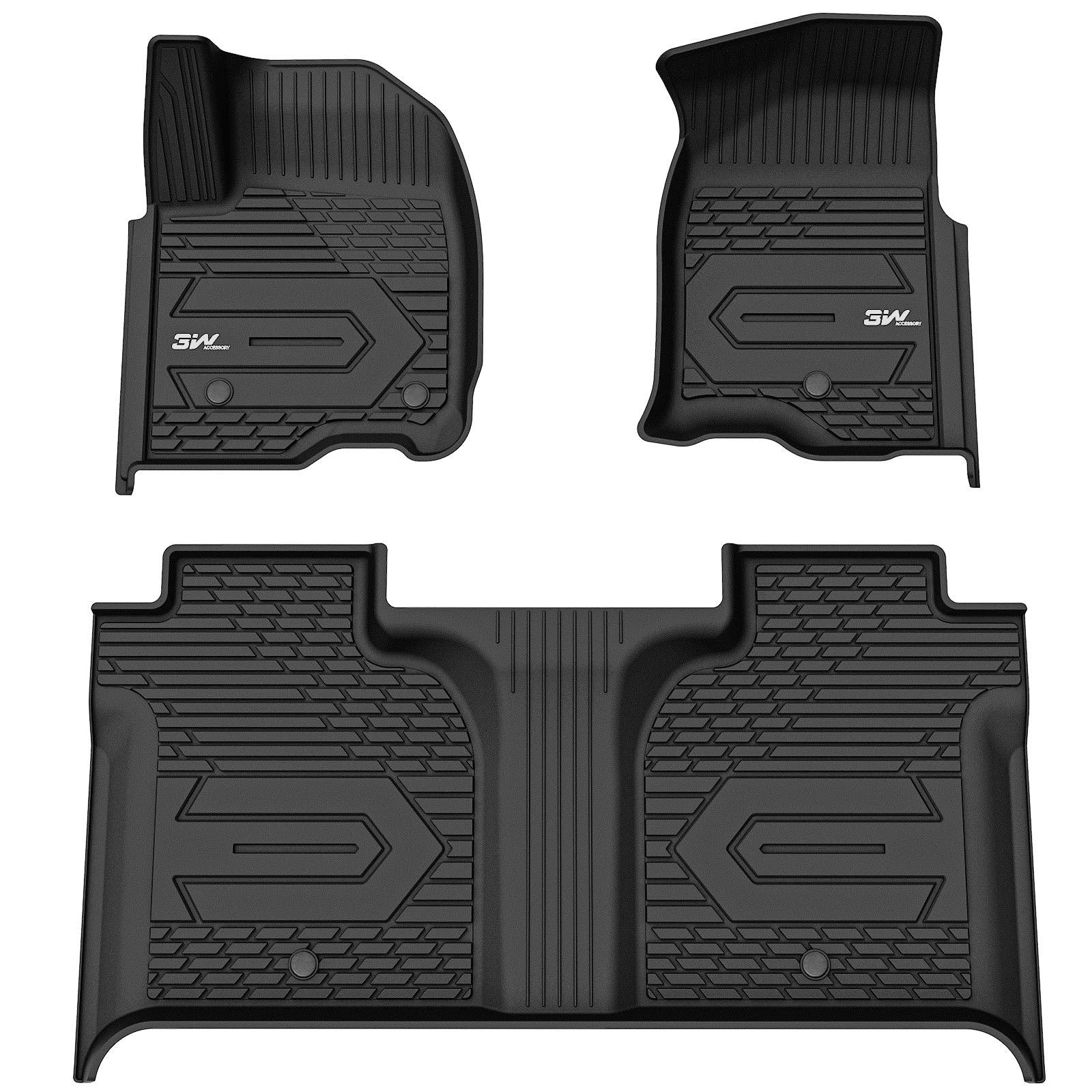 3W Sierra/Sierra Denali 1500 2019-2024 & GMC Sierra 2500HD/3500HD 2020-2024 Crew Cab Floor Mats TPE Material & All-Weather Protection Vehicles & Parts 3Wliners 2020-2024 Sierra 2020-2024 1st&2nd Row Mats