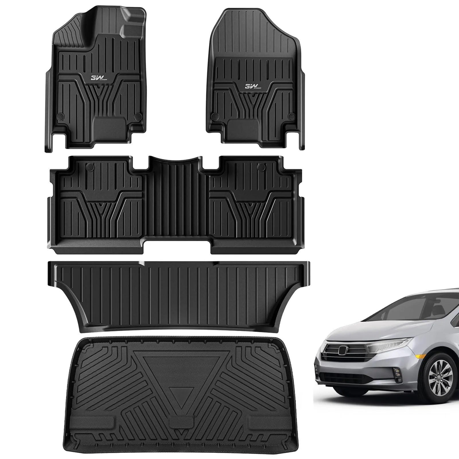 3W Honda Odyssey 2018-2025 Custom Floor Mats / Trunk Mat TPE Material & All-Weather Protection Vehicles & Parts 3Wliners 2018-2025 Odyssey 2018-2025 1st&2nd&3rd Row+Trunk Mat