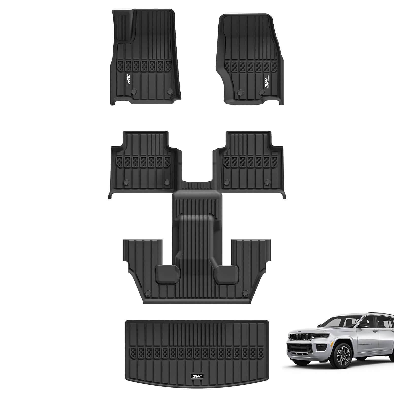 3W Jeep Grand Cherokee L 6 Seat 2021-2024 Custom Floor Mats / Trunk Mat TPE Material & All-Weather Protection Vehicles & Parts 3Wliners   