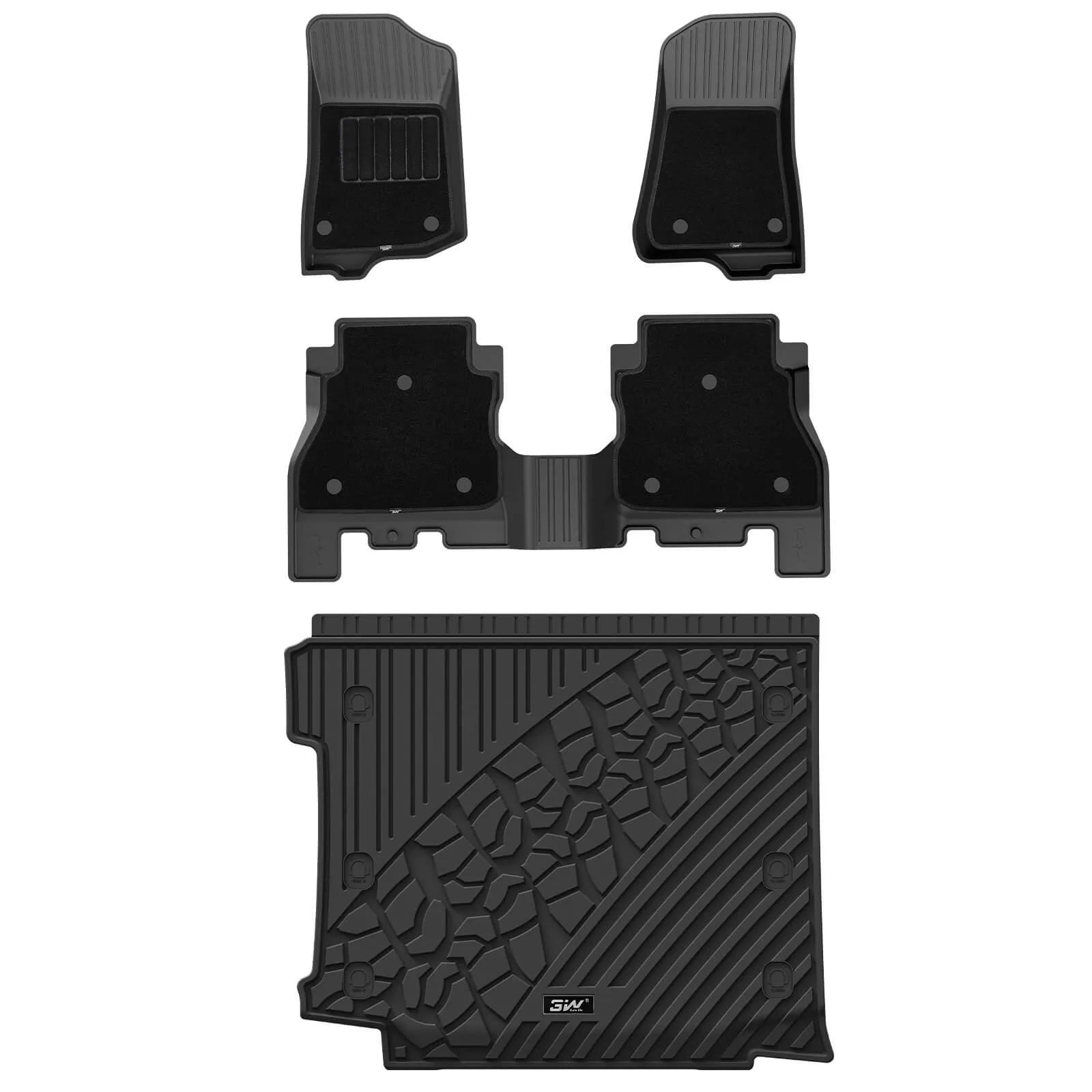 3W Jeep Wrangler JLU Custom Floor Mats or Trunk Mat 2018-2024 Unlimited 4-Door TPE Material & All-Weather Protection Vehicles & Parts 3Wliners 2018-2024 JL with Subwoofer 2018-2024 1st&2nd Row with Carpets+Trunk Mat