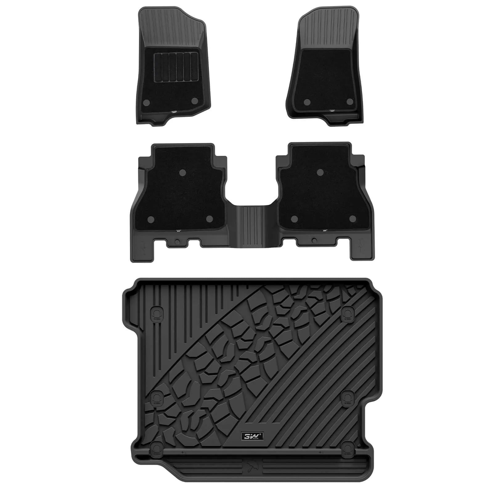 3W Jeep Wrangler JLU Custom Floor Mats or Trunk Mat 2018-2024 Unlimited 4-Door TPE Material & All-Weather Protection Vehicles & Parts 3Wliners 2018-2024 JL without Subwoofer 2018-2024 1st&2nd Row with Carpets+Trunk Mat