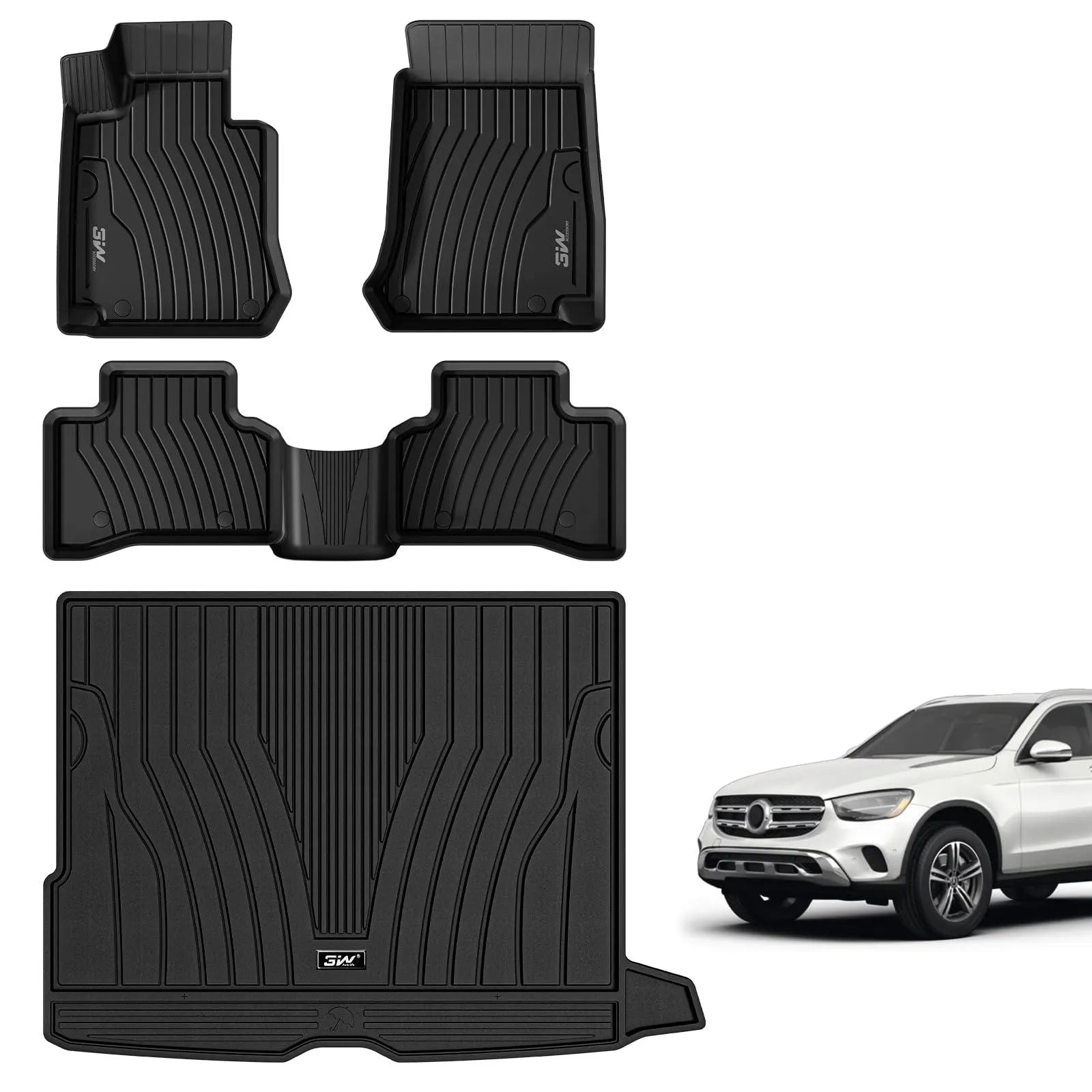 3W Mercedes-Benz GLC 2016-2022 Custom Floor Mats / Trunk Mat TPE Material & All-Weather Protection Vehicles & Parts 3Wliners 2016-2022 GLC  2016-2022 1st&2nd Row Mats+Rear Trunk Mat