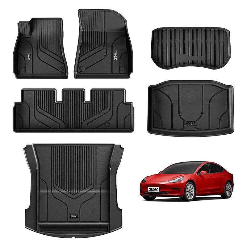 3W Tesla Model 3 2021-2023 Custom Floor Mats / Trunk Mats TPE Material & All-Weather Protection Vehicles & Parts 3Wliners 2021-2023 Model 3 2021-2023 Full Set-6 PCS