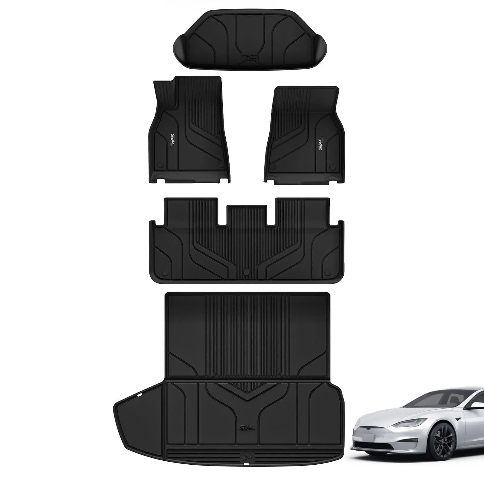 3W Tesla Model S 2022-2024 Custom Floor Mats & Trunk Mats TPE Material & All-Weather Protection Vehicles & Parts 3Wliners 2022-2024 Model S 2022-2024 6-piece set