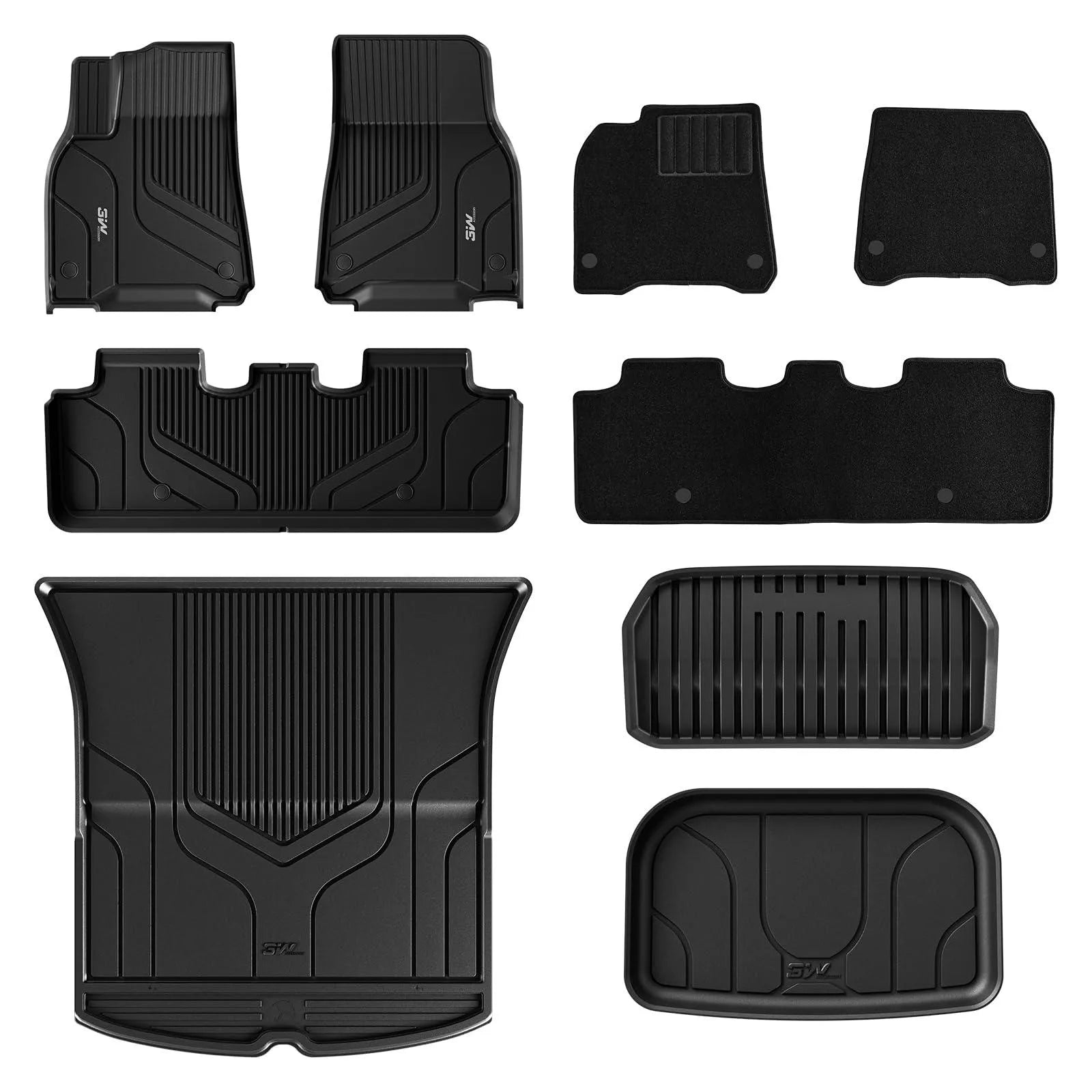 3W Tesla Model Y 2020-2024 Custom Floor Mats / Trunk Mats TPE Material & All-Weather Protection 5-Seater Vehicles & Parts 3Wliners 2020-2024 Model Y 2020-2024 Full Set - 6 PCS & Carpets