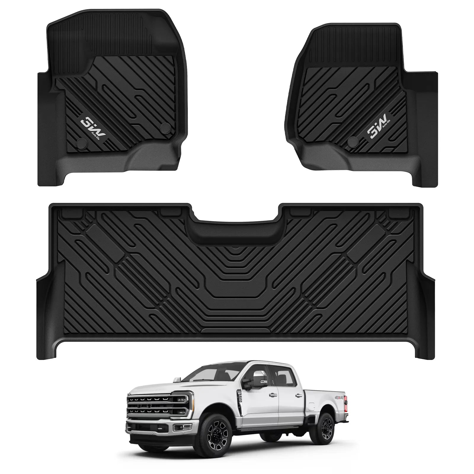3W Custom Floor Mats Ford F250 F350 F450 F550 2017-2026 Super Duty CrewCab with Under Seat Storage All-Weather Protection (Bucket Seat & Carpet Floor, Not fit XLT)