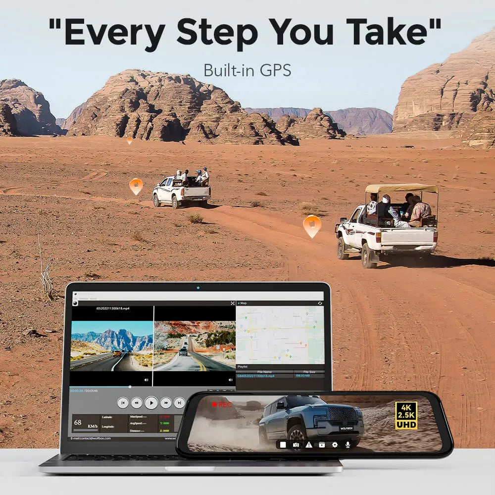 WOLFBOX G900 4K+2.5K Touch Screen Parking Monitoring Dash Cam Smart Mirror camera WOLFBOX   