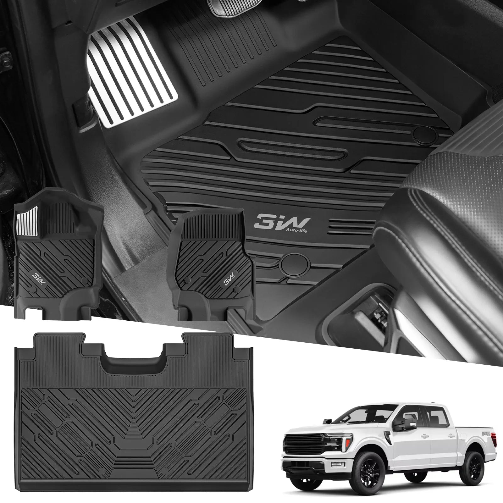 3W Custom Floor Mats Ford F150 (2015-2026) & F250 F350 F450 F550 (2017-2026)