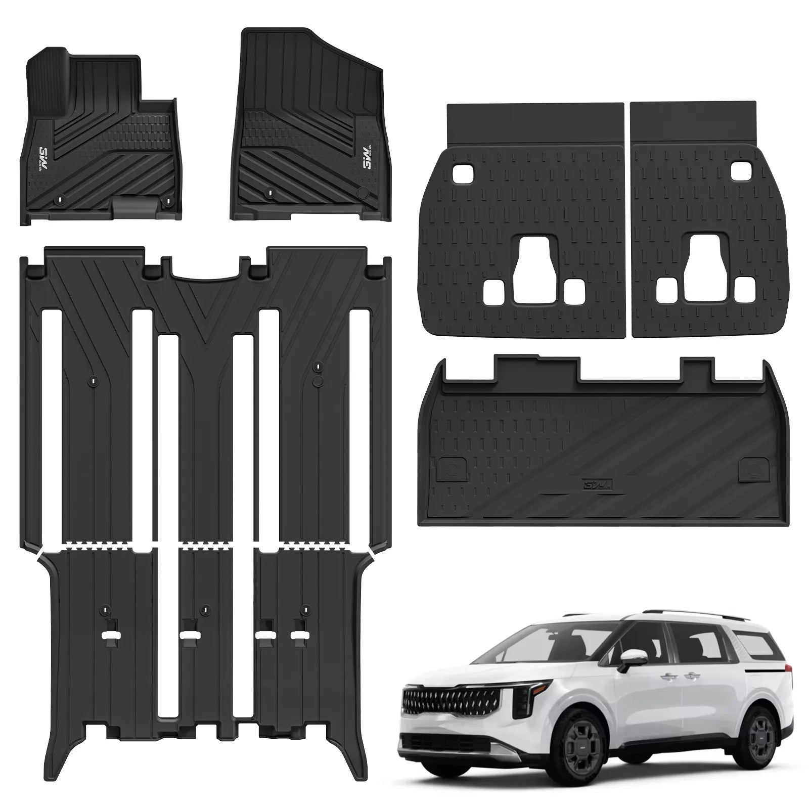 3W Kia Carnival Hybrid 2025-2027 (Only Fit 8 Seats) Custom Floor Mats/ Cargo Liner/ Seat Back Protector Thorex™ All-Weather Protection