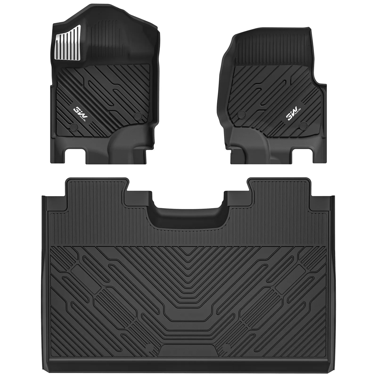 3W Ford F150 Custom Floor Mats F-150 Lightning SuperCrew Cab 2015-2026 TPE Material & All-Weather Protection (without Original Folding Under-Seat Storage Box)