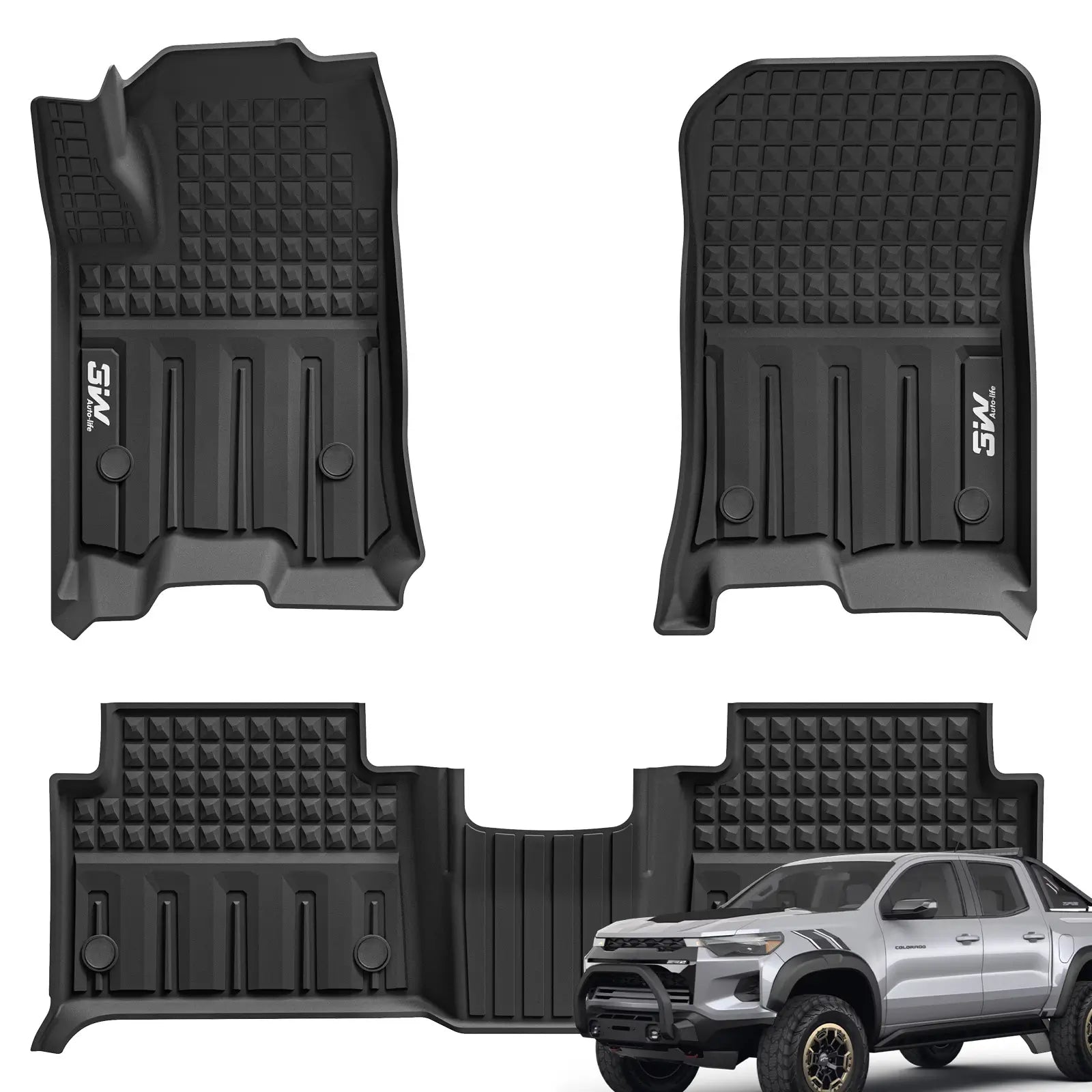 3W Custom Floor Mats for Chevrolet Chevy Colorado/GMC Canyon Crew Cab 2023-2025 Thorex™ All-Weather Protection - 3Wliners
