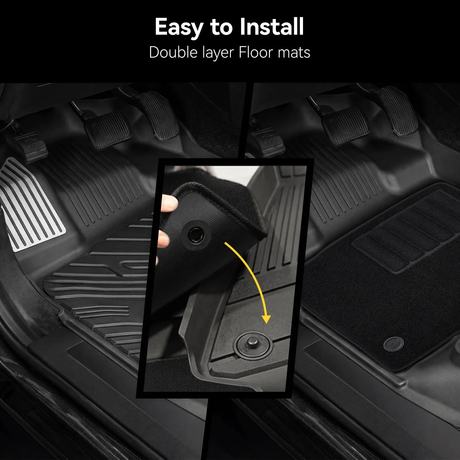 3W All-Weather Floor Mats Fit Ford F150 / F-150 Lightning SuperCrew Cab 2015-2025 (with Original Folding Under-Seat Storage Box) - 3Wliners