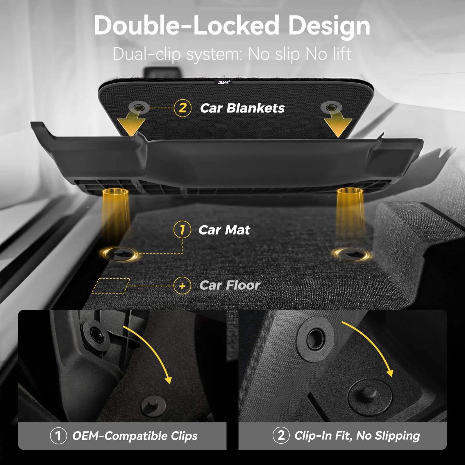 3W All-Weather Floor Mats Fit Ford F150 / F-150 Lightning SuperCrew Cab 2015-2025 (with Original Folding Under-Seat Storage Box) - 3Wliners