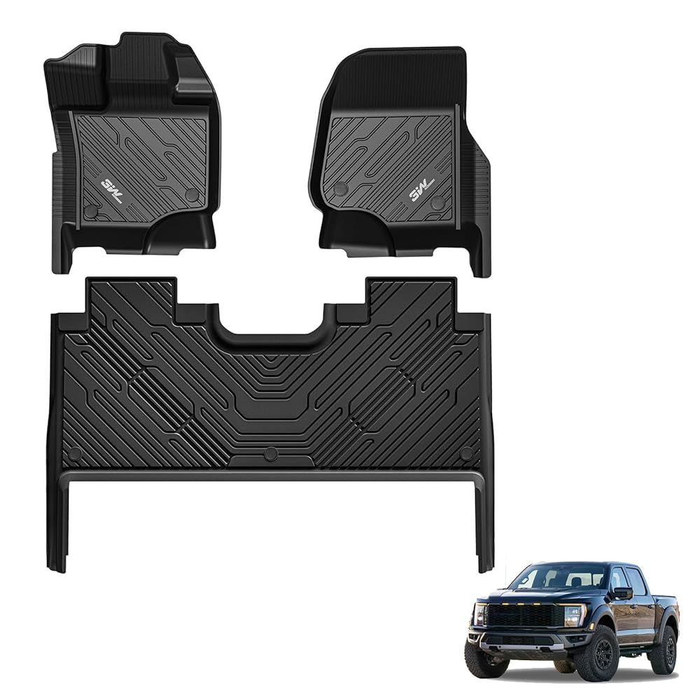 3W All-Weather Floor Mats Fit Ford F150 / F-150 Lightning SuperCrew Cab 2015-2025 (with Original Folding Under-Seat Storage Box) - 3Wliners