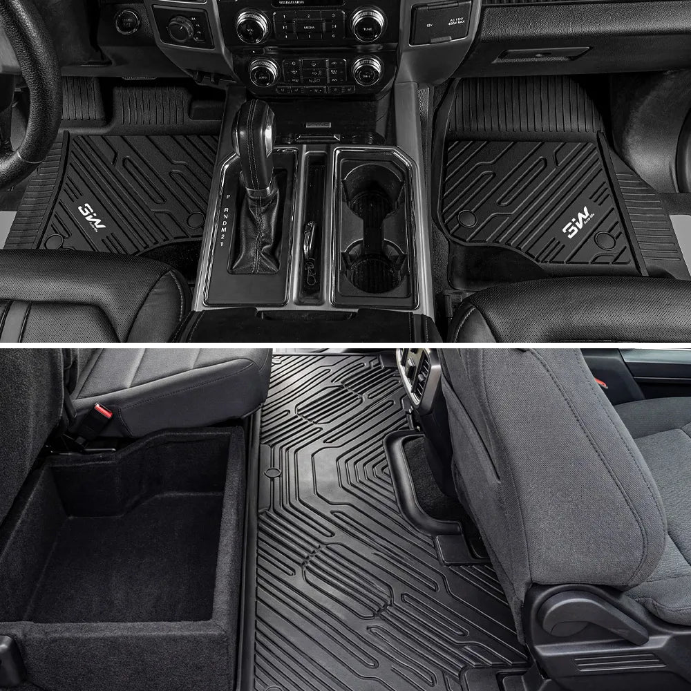 3W All-Weather Floor Mats Fit Ford F150 / F-150 Lightning SuperCrew Cab 2015-2025 (with Original Folding Under-Seat Storage Box) - 3Wliners