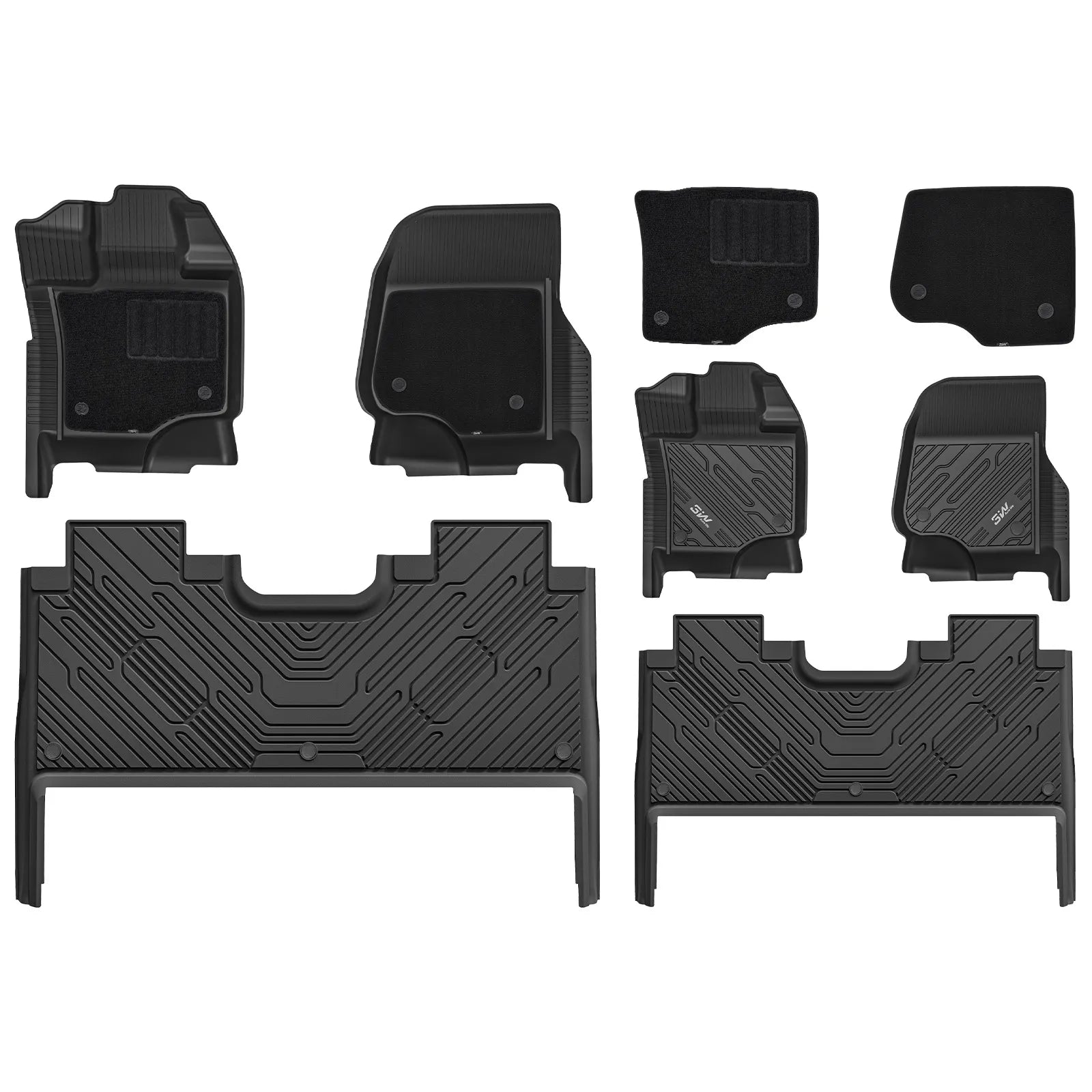3W All-Weather Floor Mats Fit Ford F150 / F-150 Lightning SuperCrew Cab 2015-2025 (with Original Folding Under-Seat Storage Box) - 3Wliners