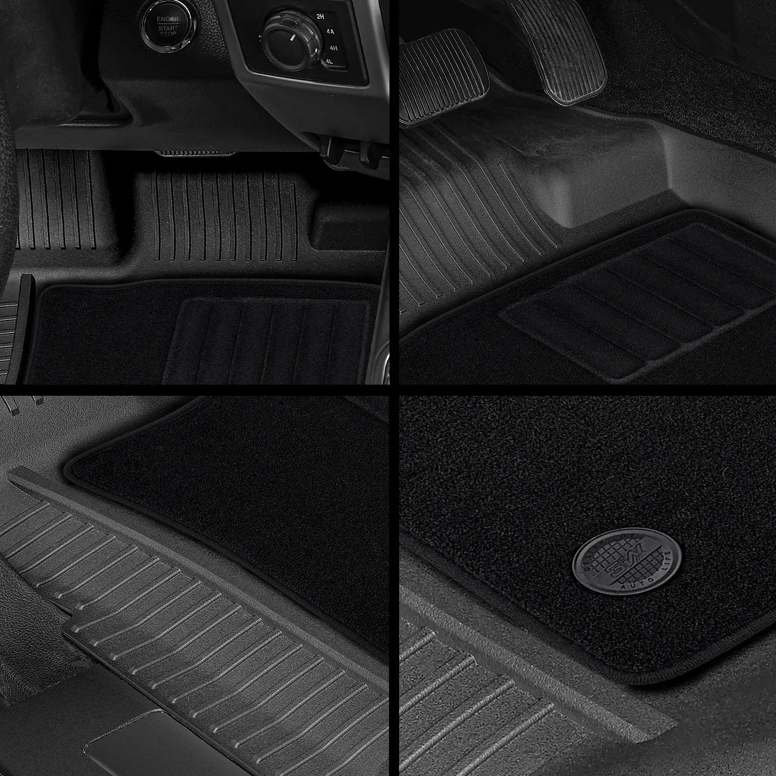 3W All-Weather Floor Mats Fit Ford F150 / F-150 Lightning SuperCrew Cab 2015-2025 (with Original Folding Under-Seat Storage Box) - 3Wliners