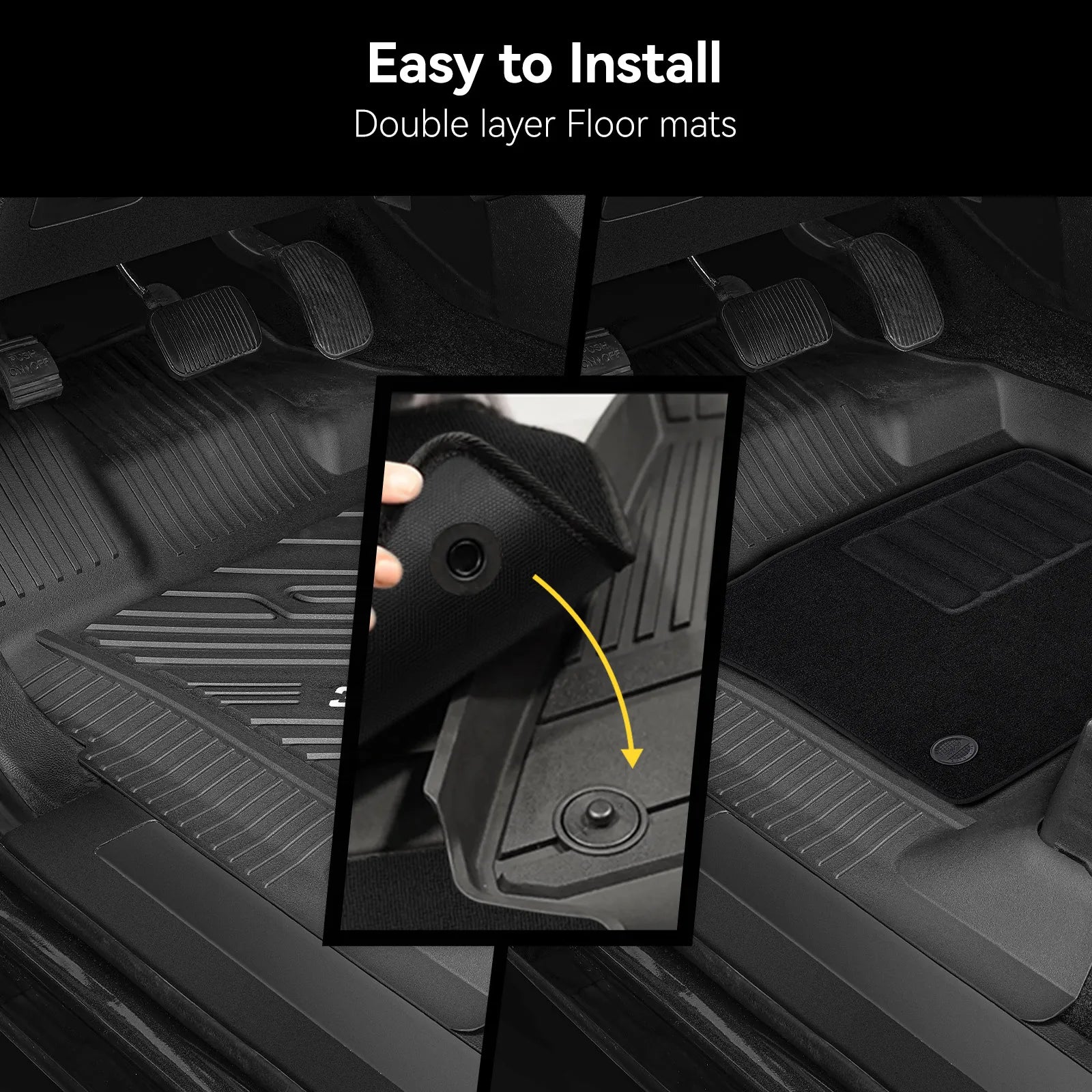 3W All-Weather Floor Mats Fit Ford F150 / F-150 Lightning SuperCrew Cab 2015-2025 (with Original Folding Under-Seat Storage Box) - 3Wliners