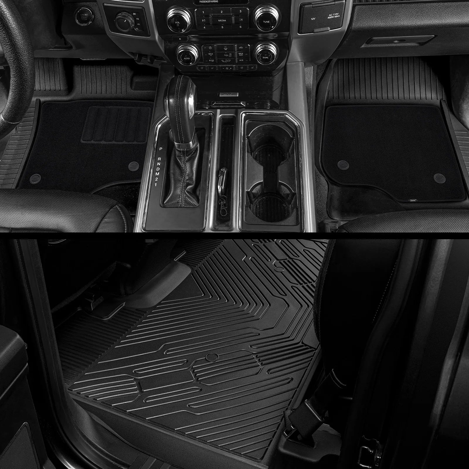 3W All-Weather Floor Mats Fit Ford F150 / F-150 Lightning SuperCrew Cab 2015-2025 (with Original Folding Under-Seat Storage Box) - 3Wliners