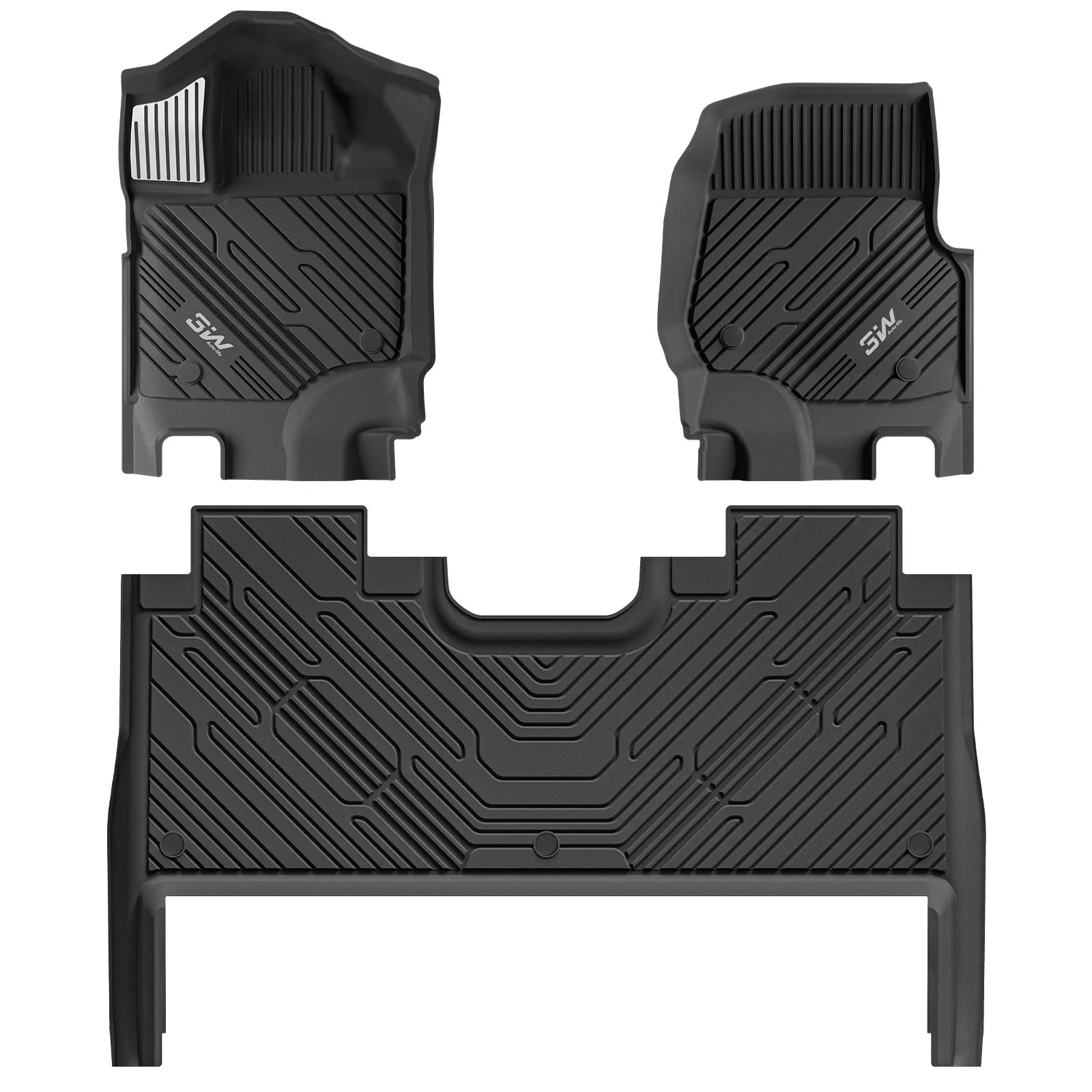 3W All-Weather Floor Mats Fit Ford F150 / F-150 Lightning SuperCrew Cab 2015-2025 (with Original Folding Under-Seat Storage Box) - 3Wliners