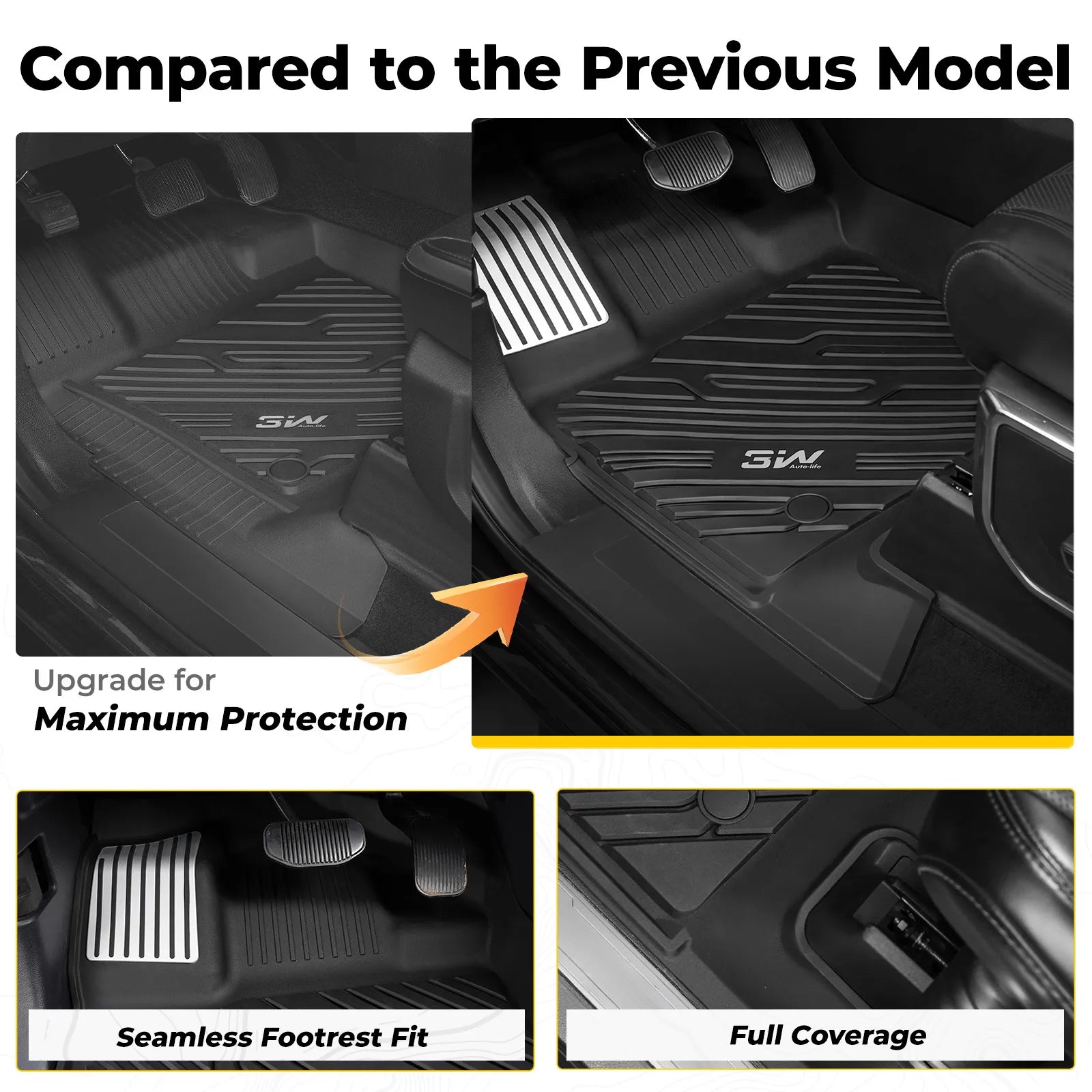 3W All-Weather Floor Mats Fit Ford F150 / F-150 Lightning SuperCrew Cab 2015-2025 (with Original Folding Under-Seat Storage Box) - 3Wliners