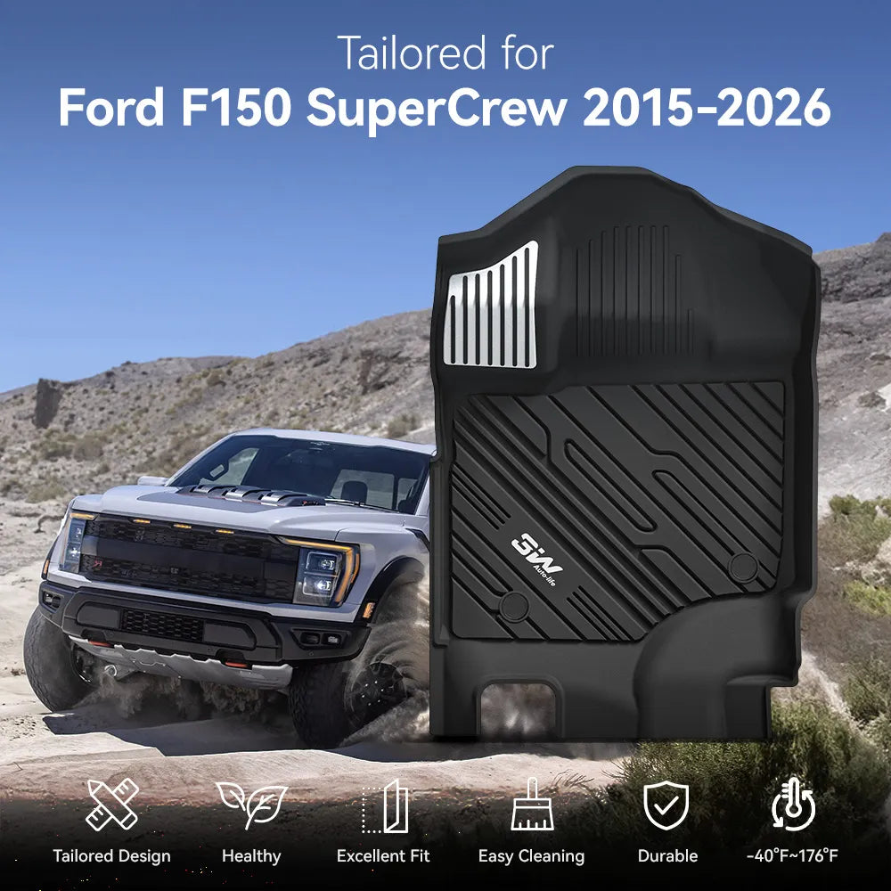 3W All-Weather Floor Mats Fit Ford F150 / F-150 Lightning SuperCrew Cab 2015-2025 (with Original Folding Under-Seat Storage Box) - 3Wliners