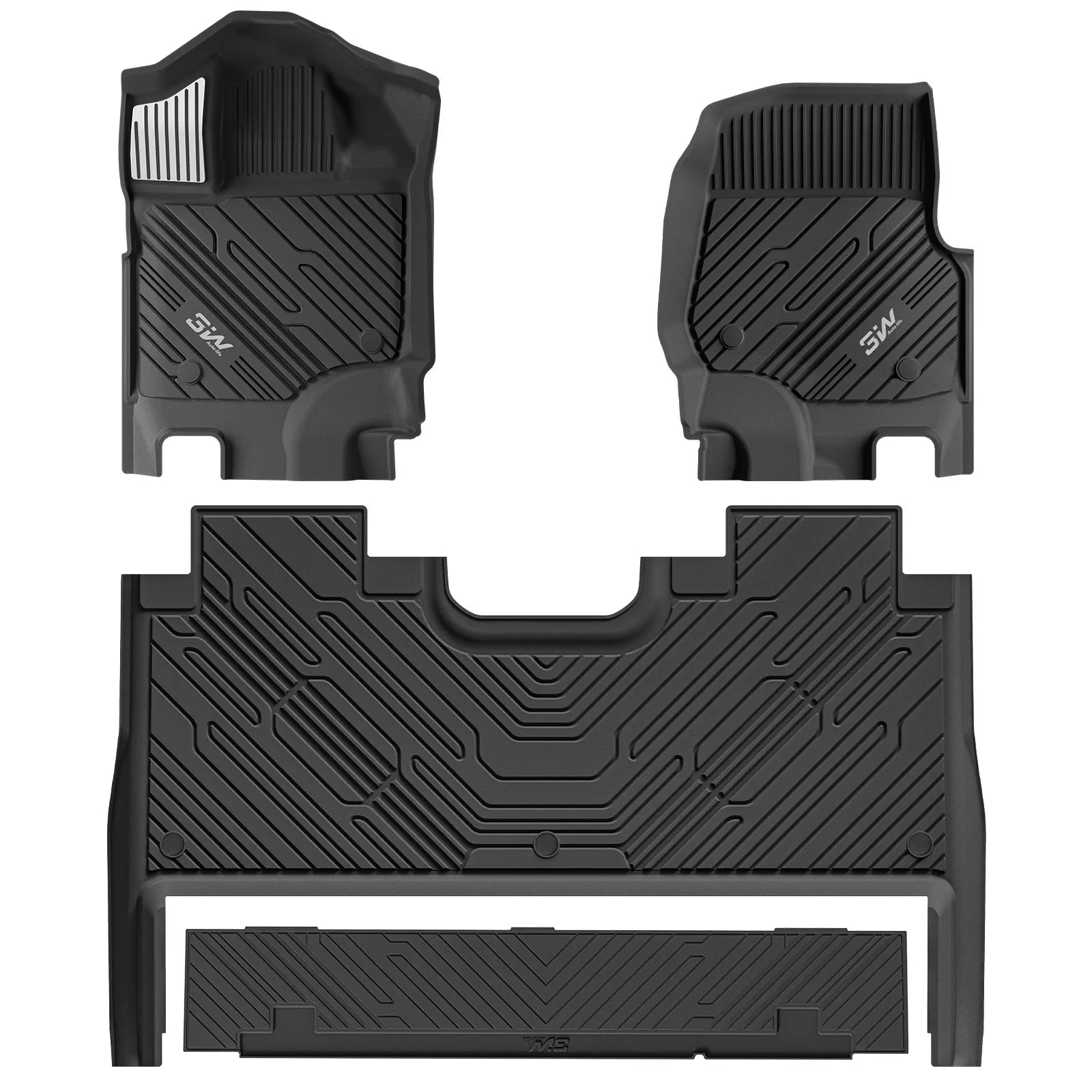 3W All-Weather Floor Mats Fit Ford F150 / F-150 Lightning SuperCrew Cab 2015-2025 (with Original Folding Under-Seat Storage Box) - 3Wliners