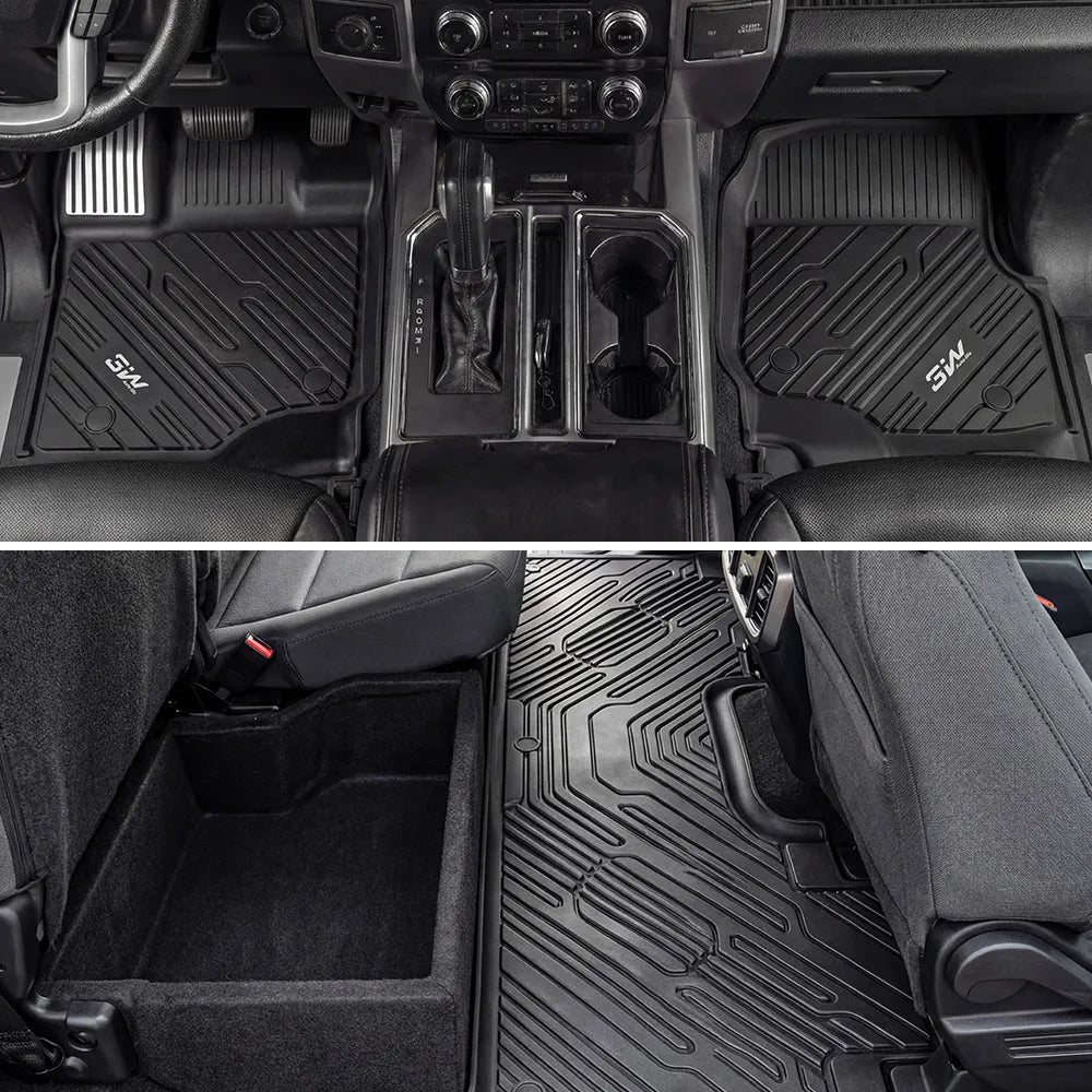 3W All-Weather Floor Mats Fit Ford F150 / F-150 Lightning SuperCrew Cab 2015-2025 (with Original Folding Under-Seat Storage Box) - 3Wliners