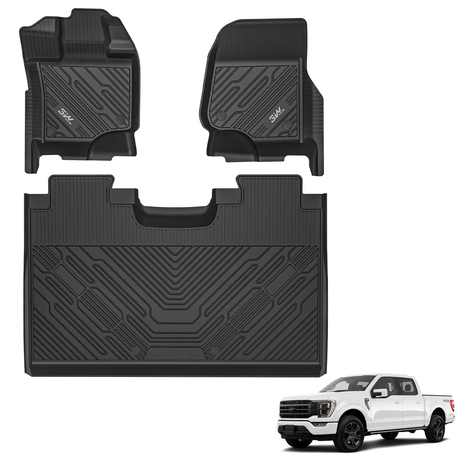 3W All-Weather Floor Mats Fit Ford F150 / F-150 Lightning SuperCrew Cab 2015-2026 (without Original Folding Under-Seat Storage Box) - 3Wliners