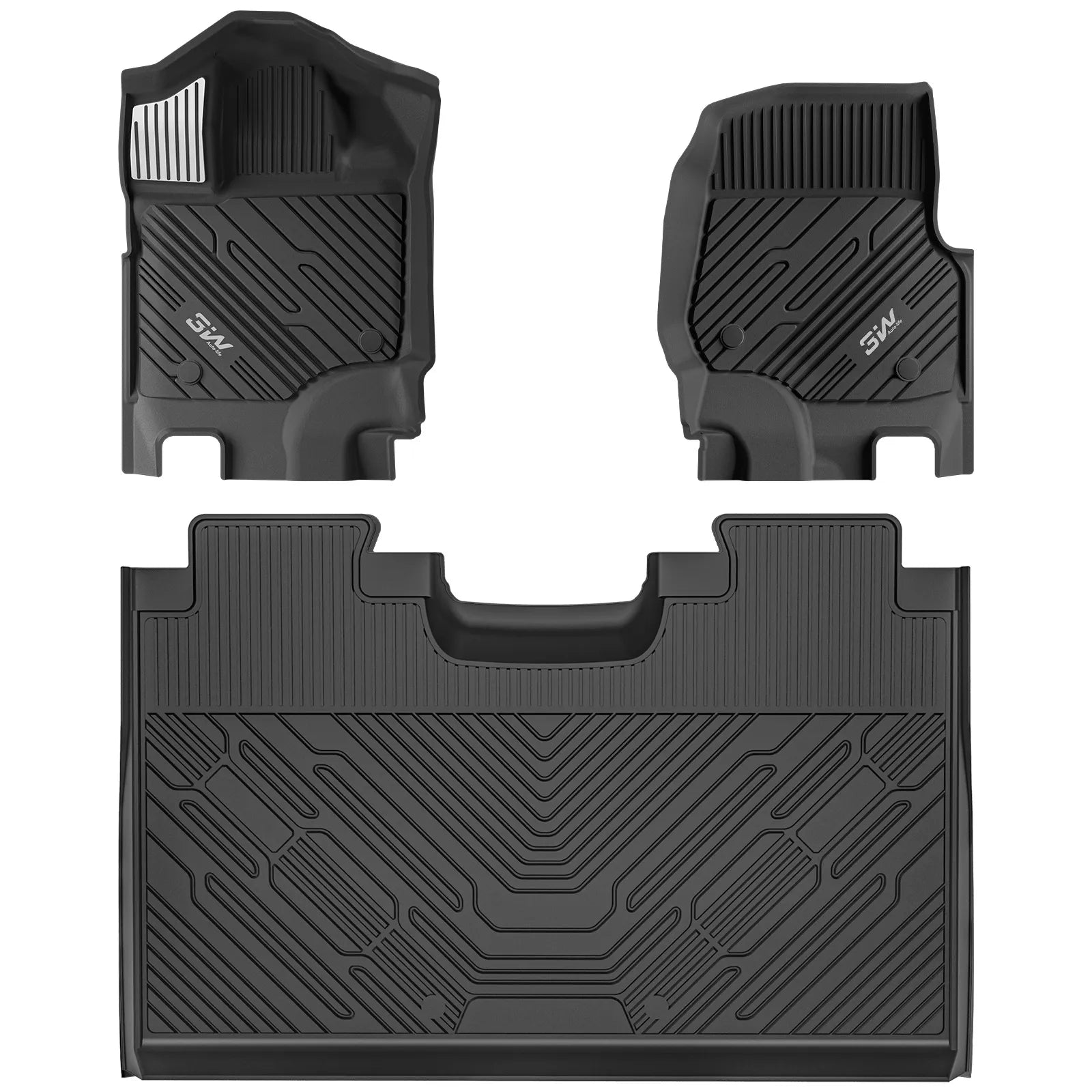 3W All-Weather Floor Mats Fit Ford F150 / F-150 Lightning SuperCrew Cab 2015-2026 (without Original Folding Under-Seat Storage Box) - 3Wliners