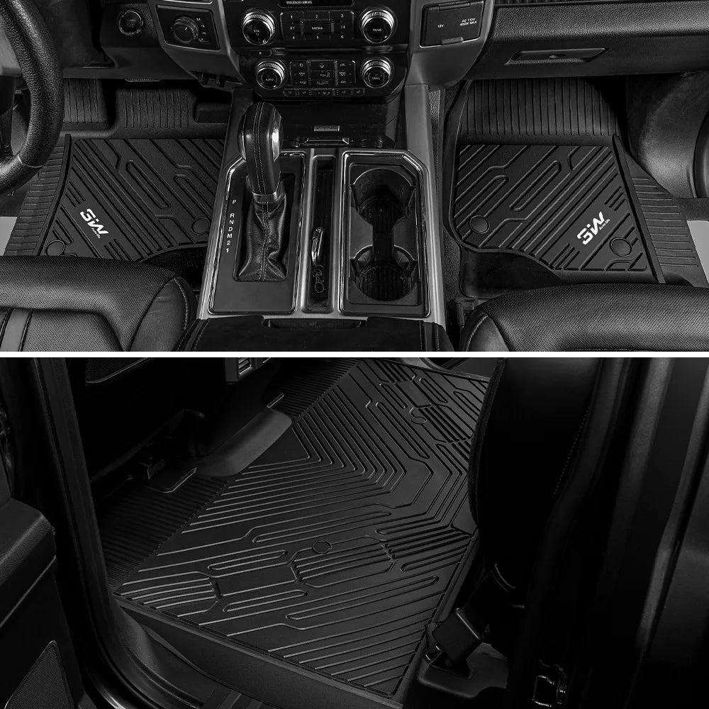 3W All-Weather Floor Mats Fit Ford F150 / F-150 Lightning SuperCrew Cab 2015-2026 (without Original Folding Under-Seat Storage Box) - 3Wliners