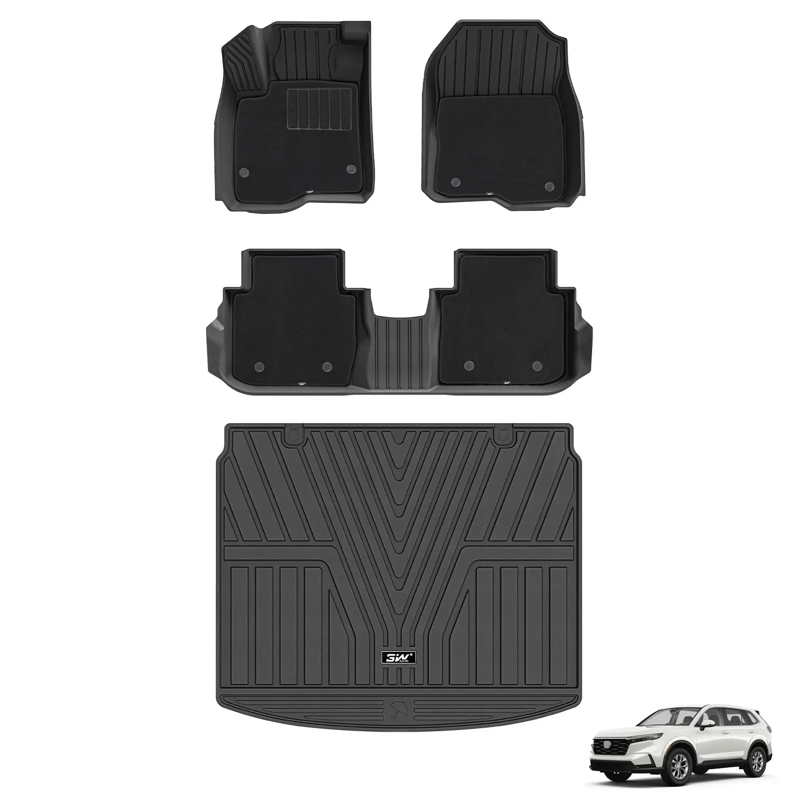 3W Honda CR-V 2023-2026 Custom Floor Mats(Include Hybrid) / Trunk Mat(Upper Positon) CRV TPE Material & All-Weather Protection